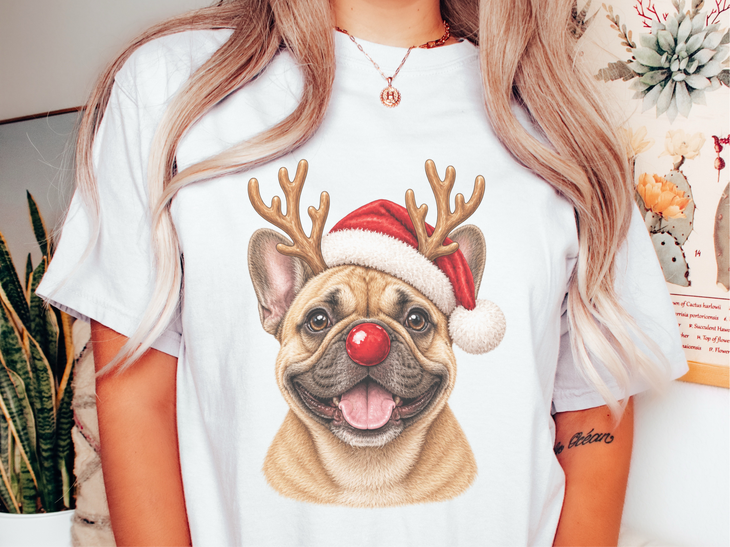 Christmas French Bulldog Reindeer doodle dog shirt - photo 1