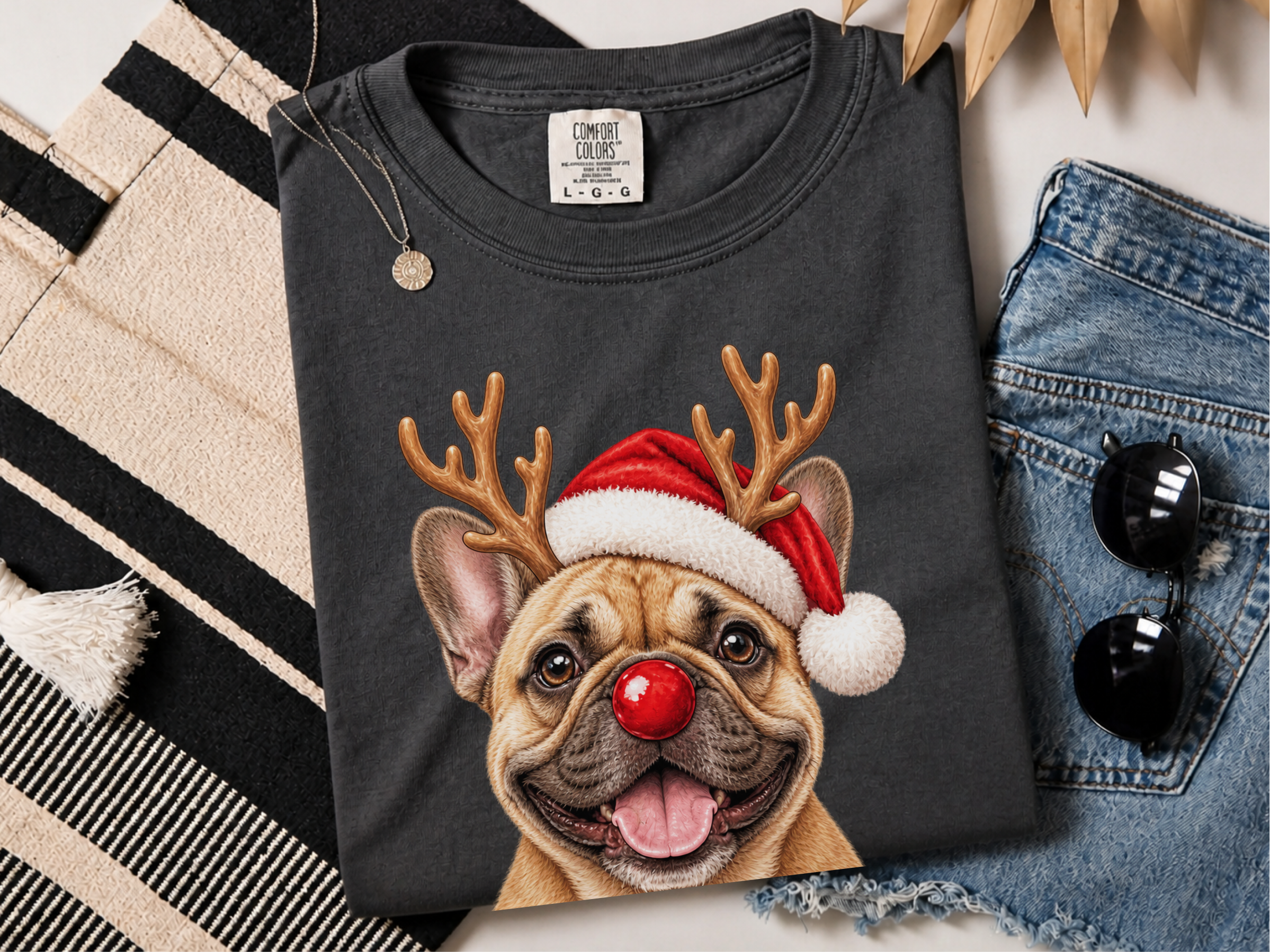 Christmas French Bulldog Reindeer doodle dog shirt - photo 3