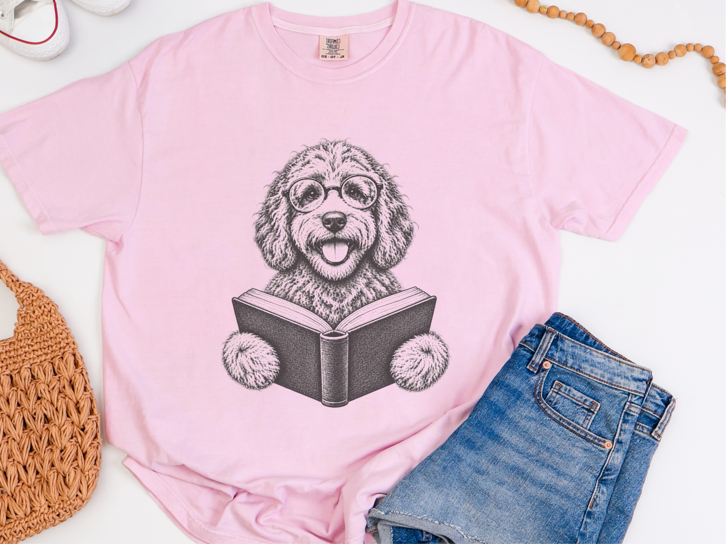 Labradoodle Reading A Book Vintage Shirt for Bookish Dog Lovers