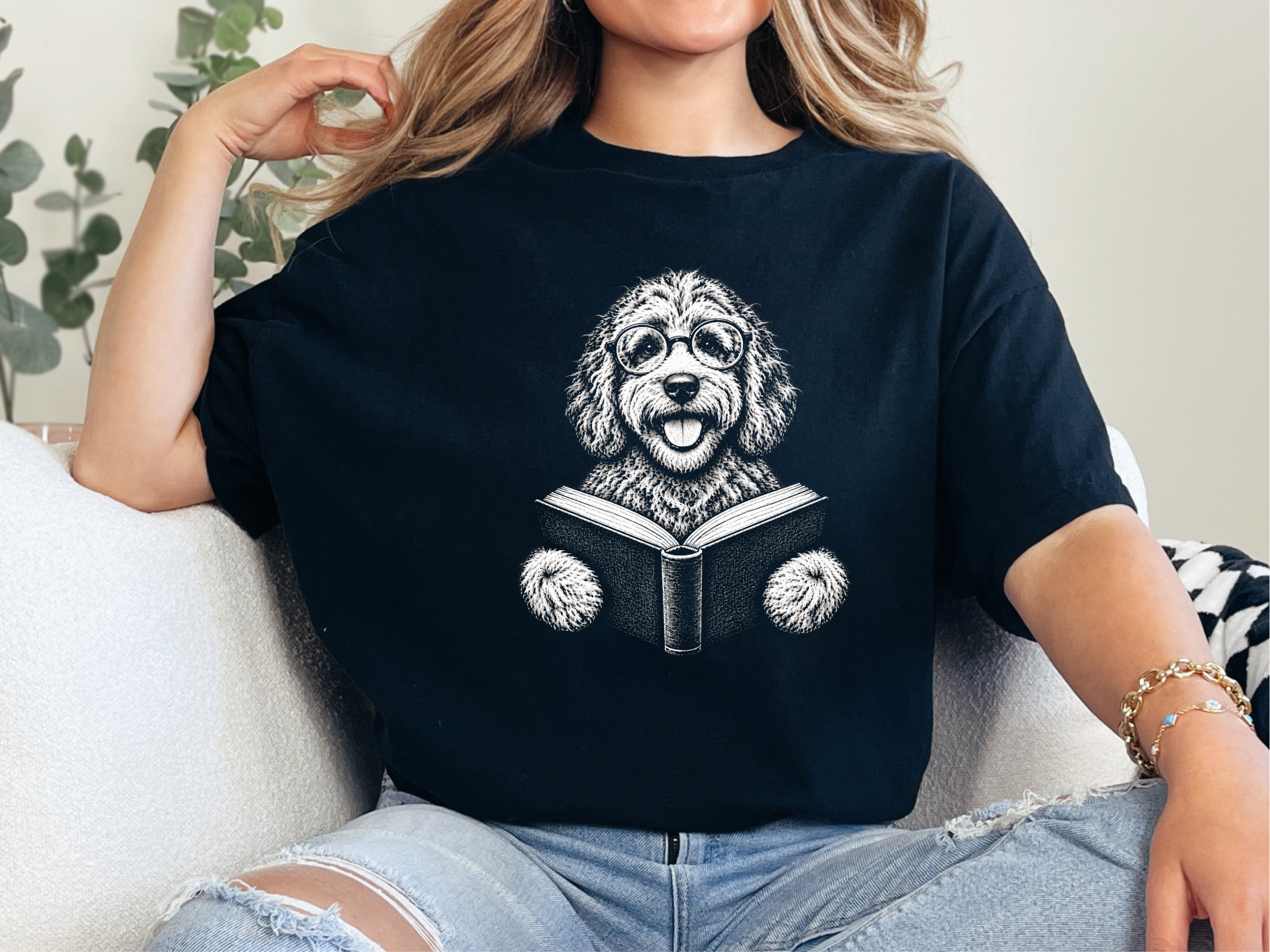 Labradoodle Reading A Book doodle dog shirt - photo 2