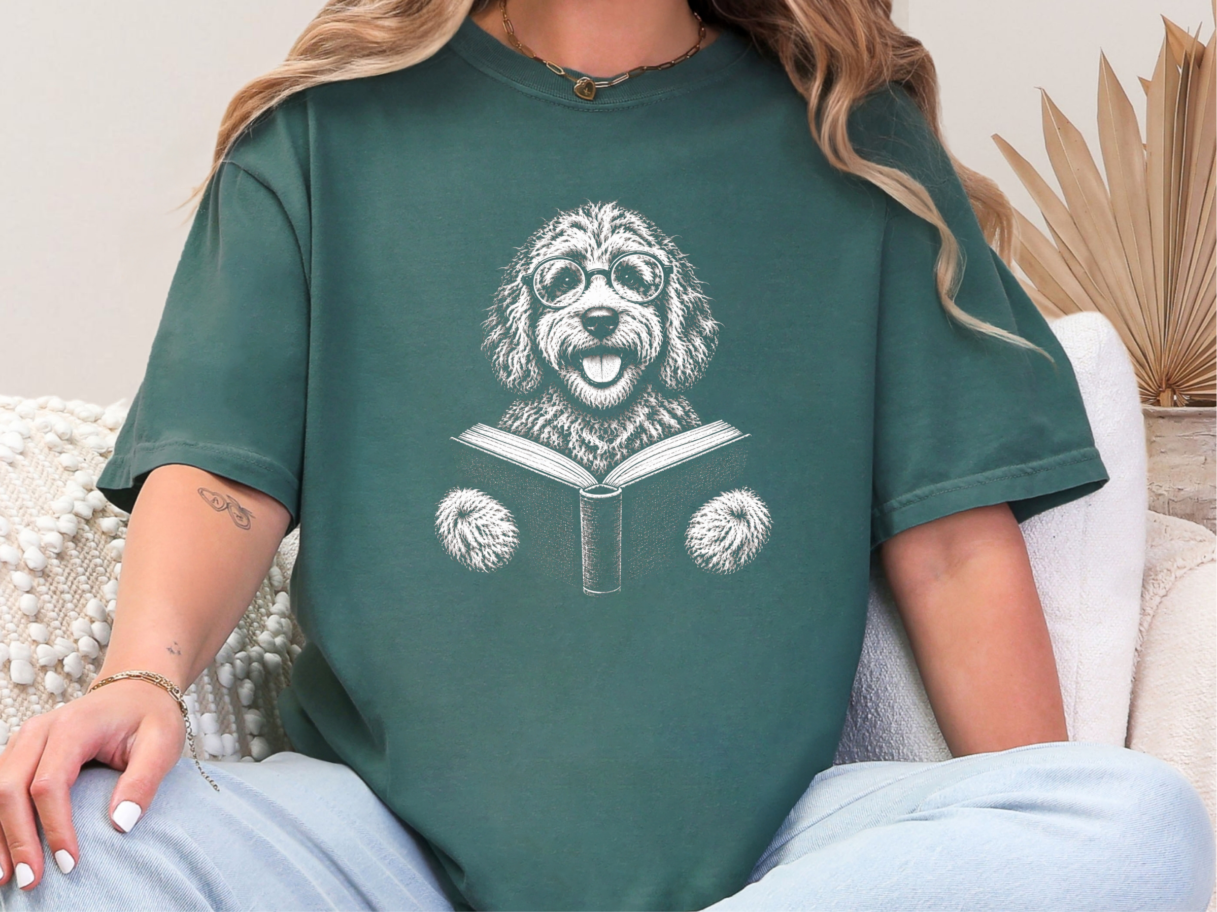 Labradoodle Reading A Book doodle dog shirt - photo 8