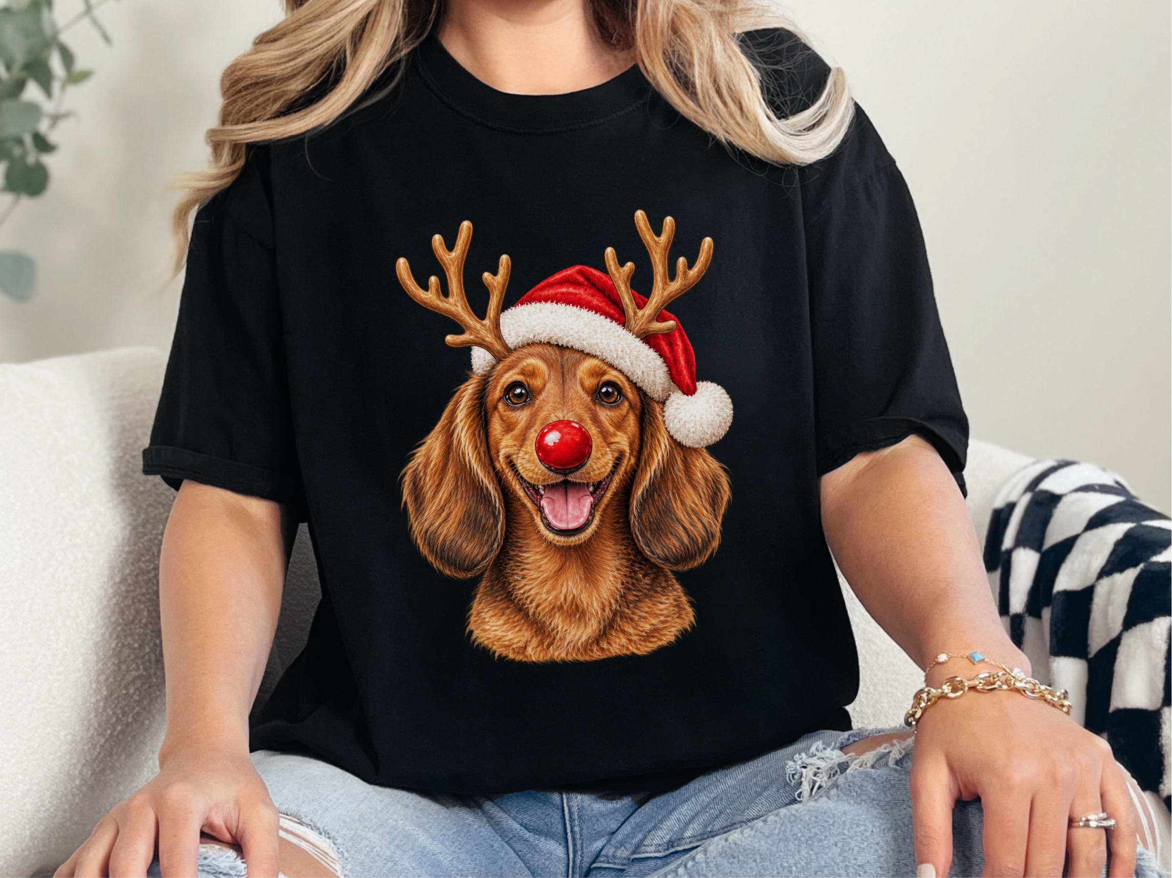 Dachshund Santa Antlers Rudolph doodle dog shirt - photo 3