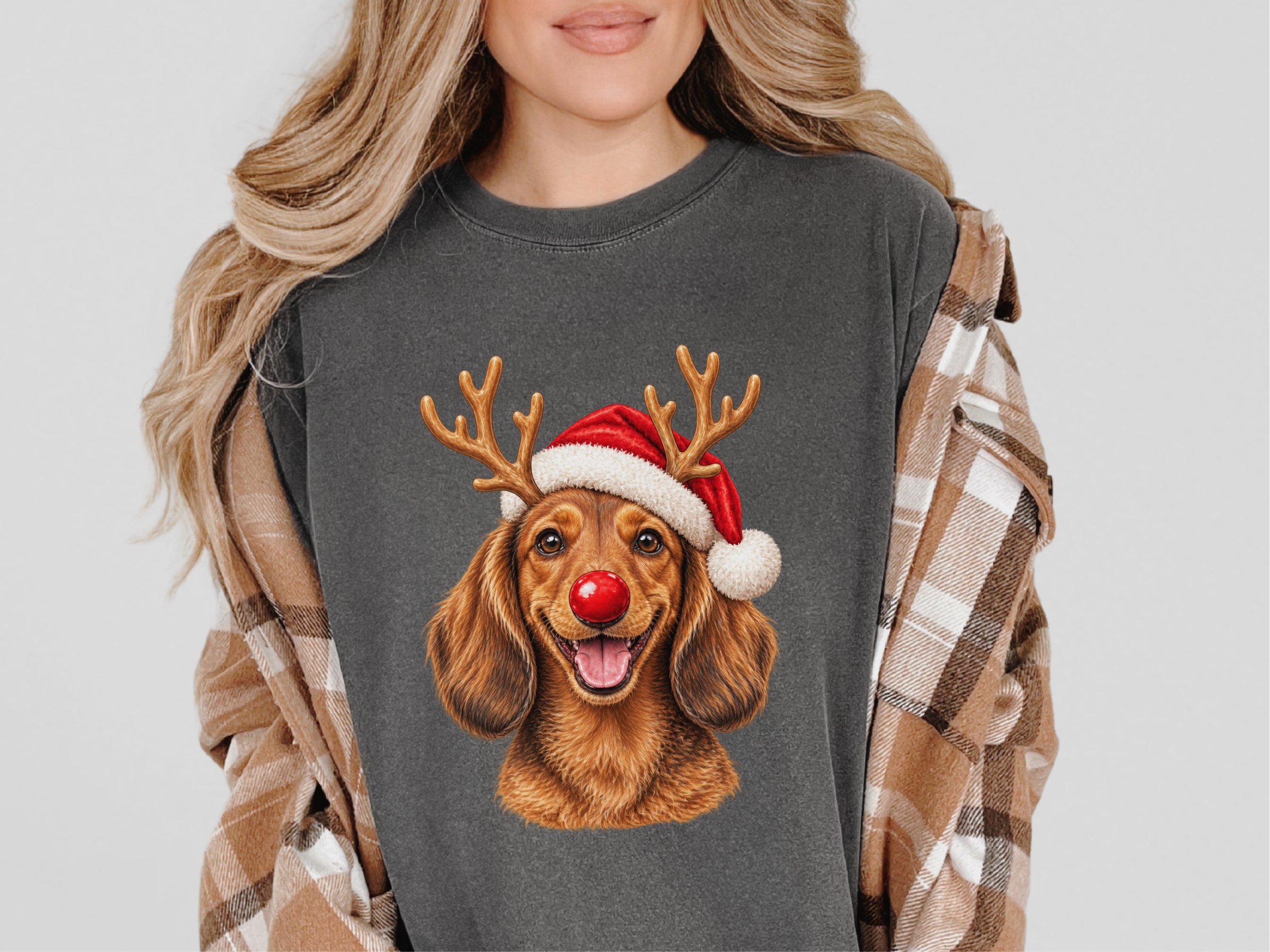 Dachshund Santa Antlers Rudolph doodle dog shirt - photo 4