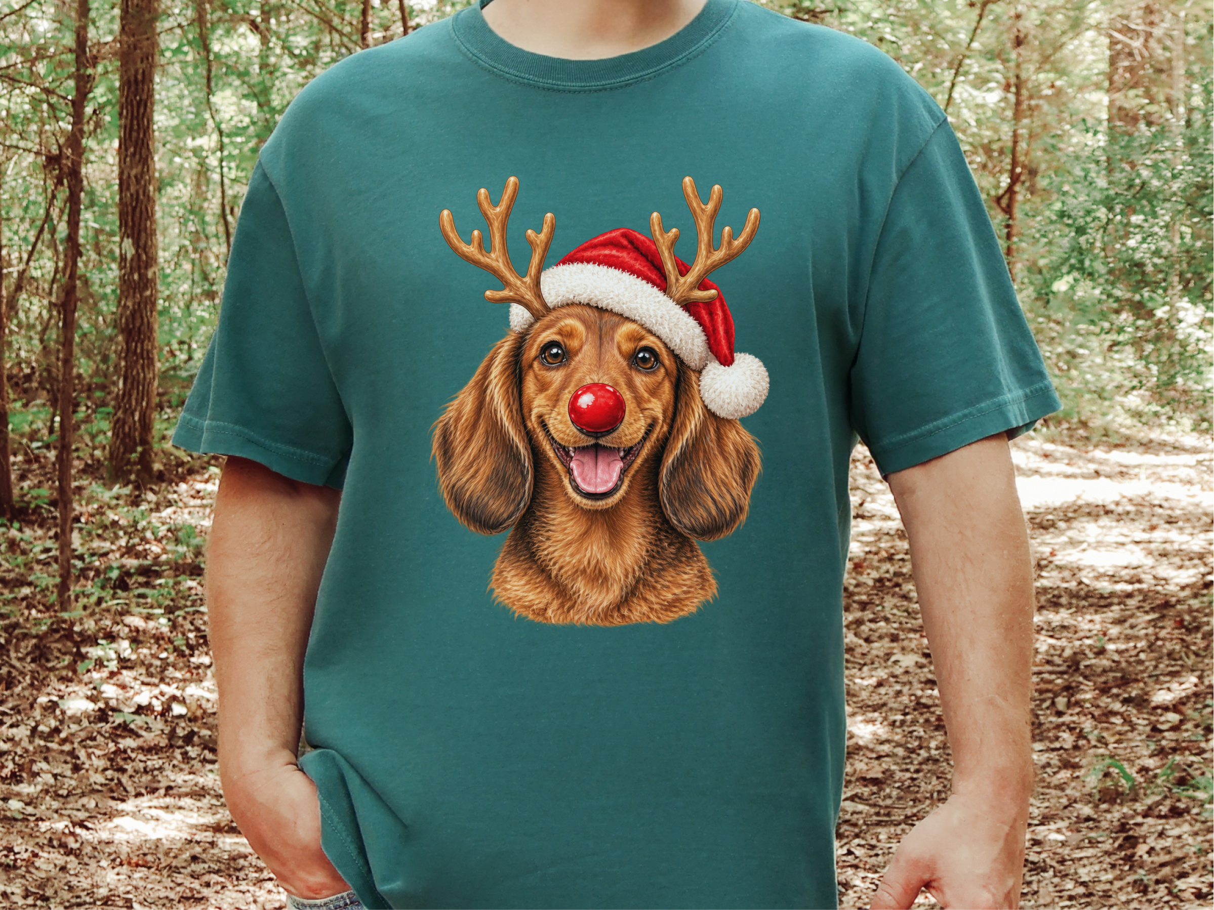 Dachshund Santa Antlers Rudolph doodle dog shirt - photo 8