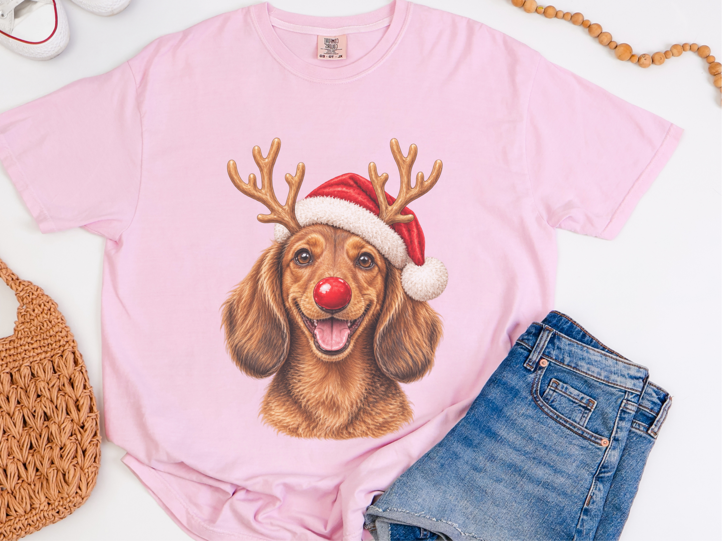 Dachshund Santa Antlers Rudolph doodle dog shirt - photo 5