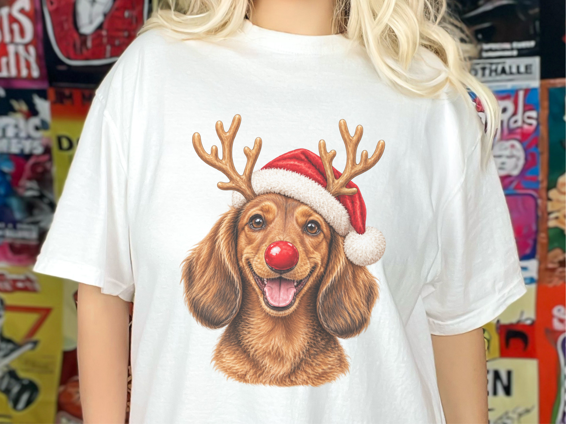 Dachshund Santa Antlers Rudolph doodle dog shirt - photo 2