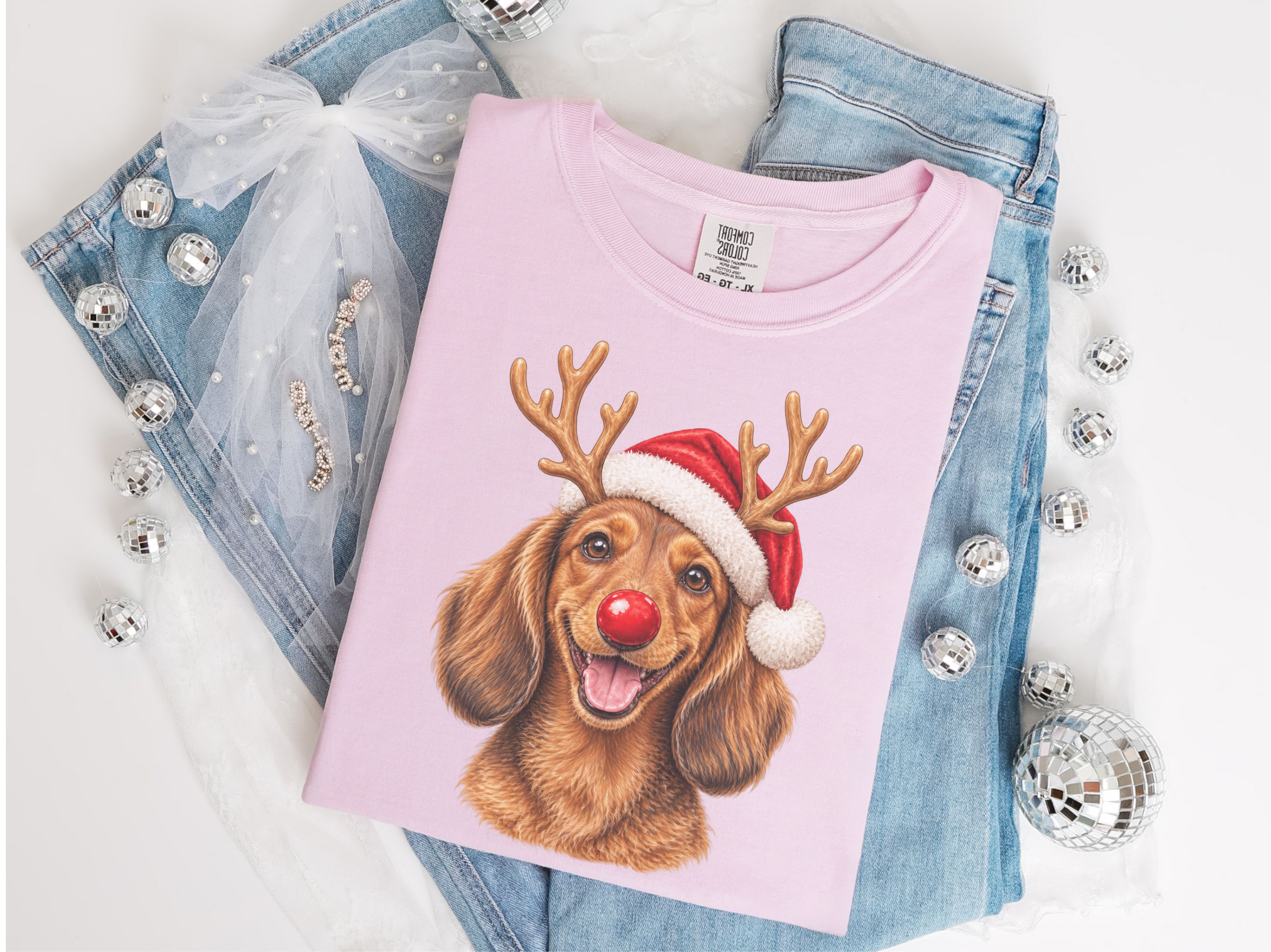 Dachshund Santa Antlers Rudolph doodle dog shirt - photo 6