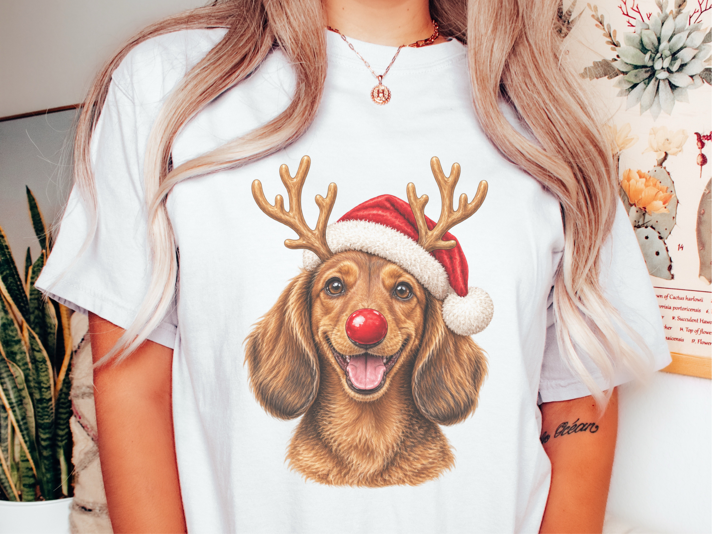Dachshund Santa Antlers Rudolph doodle dog shirt - photo 1