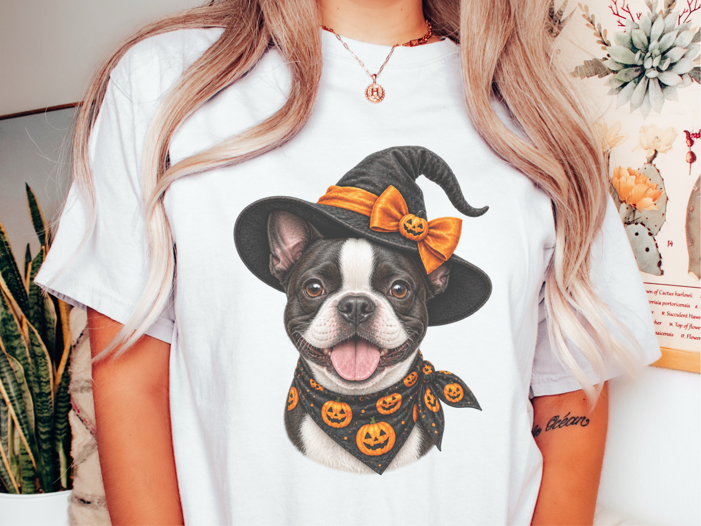 Boston Terrier Halloween Witch doodle dog shirt - photo 1