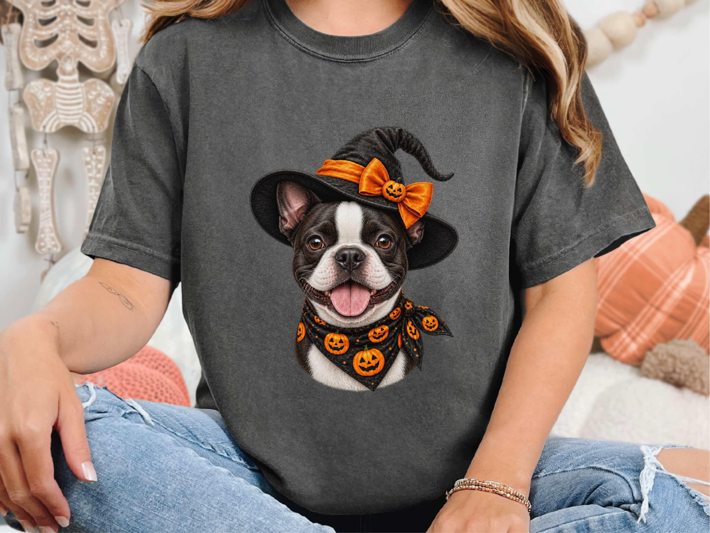 Boston Terrier Halloween Witch doodle dog shirt - photo 4