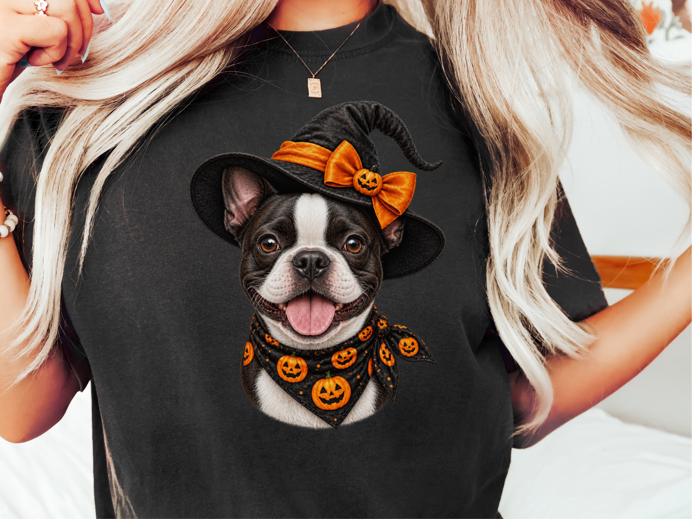 Boston Terrier Halloween Witch doodle dog shirt - photo 2