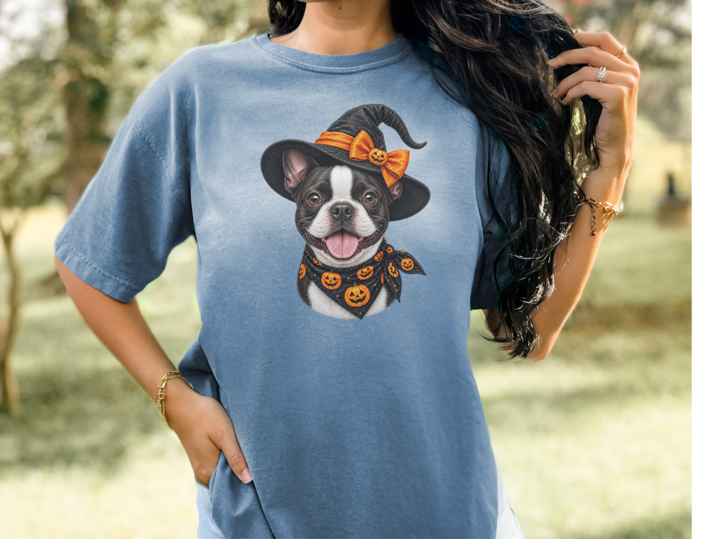 Boston Terrier Halloween Witch doodle dog shirt - photo 7
