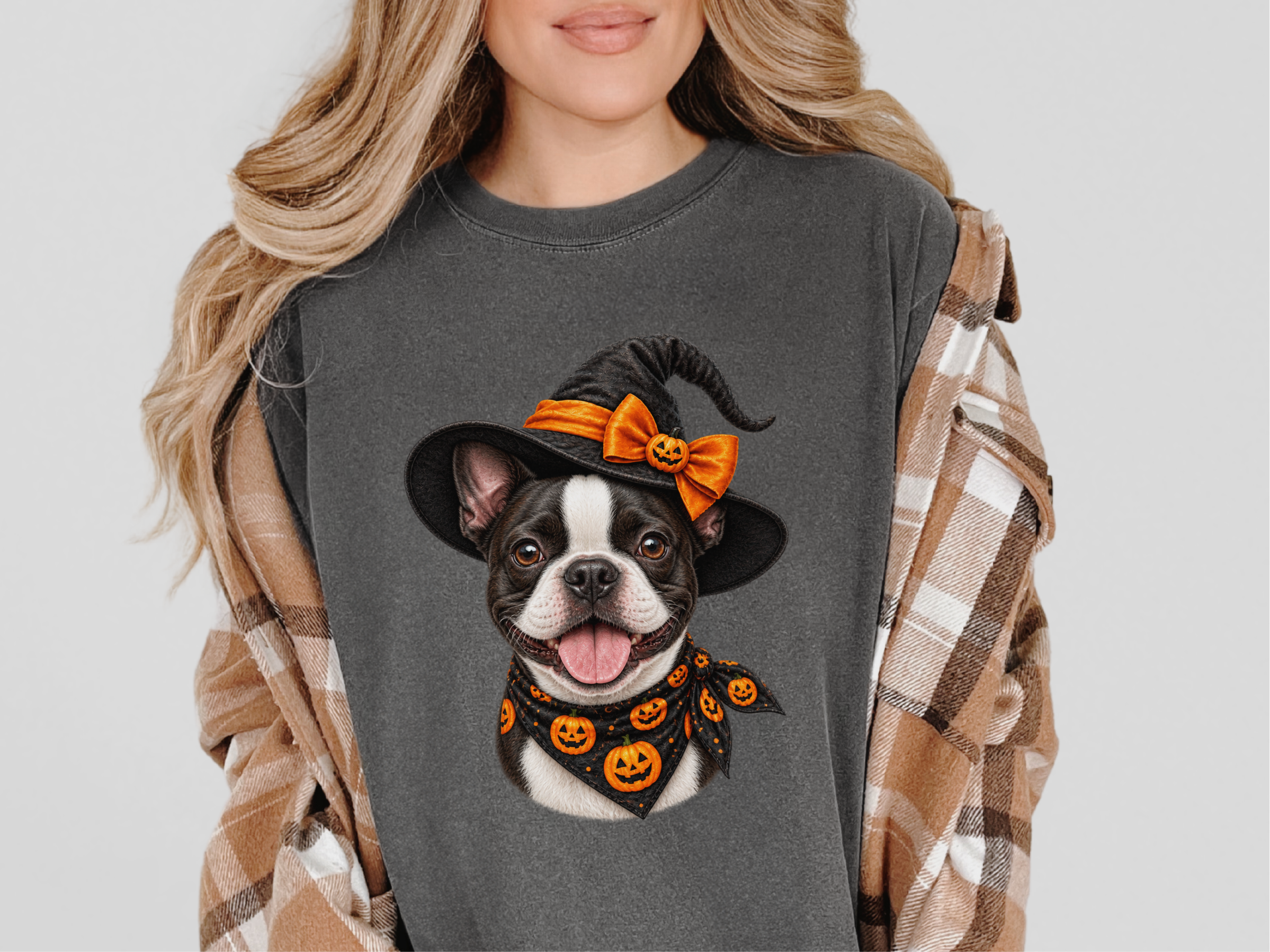Boston Terrier Halloween Witch doodle dog shirt - photo 5