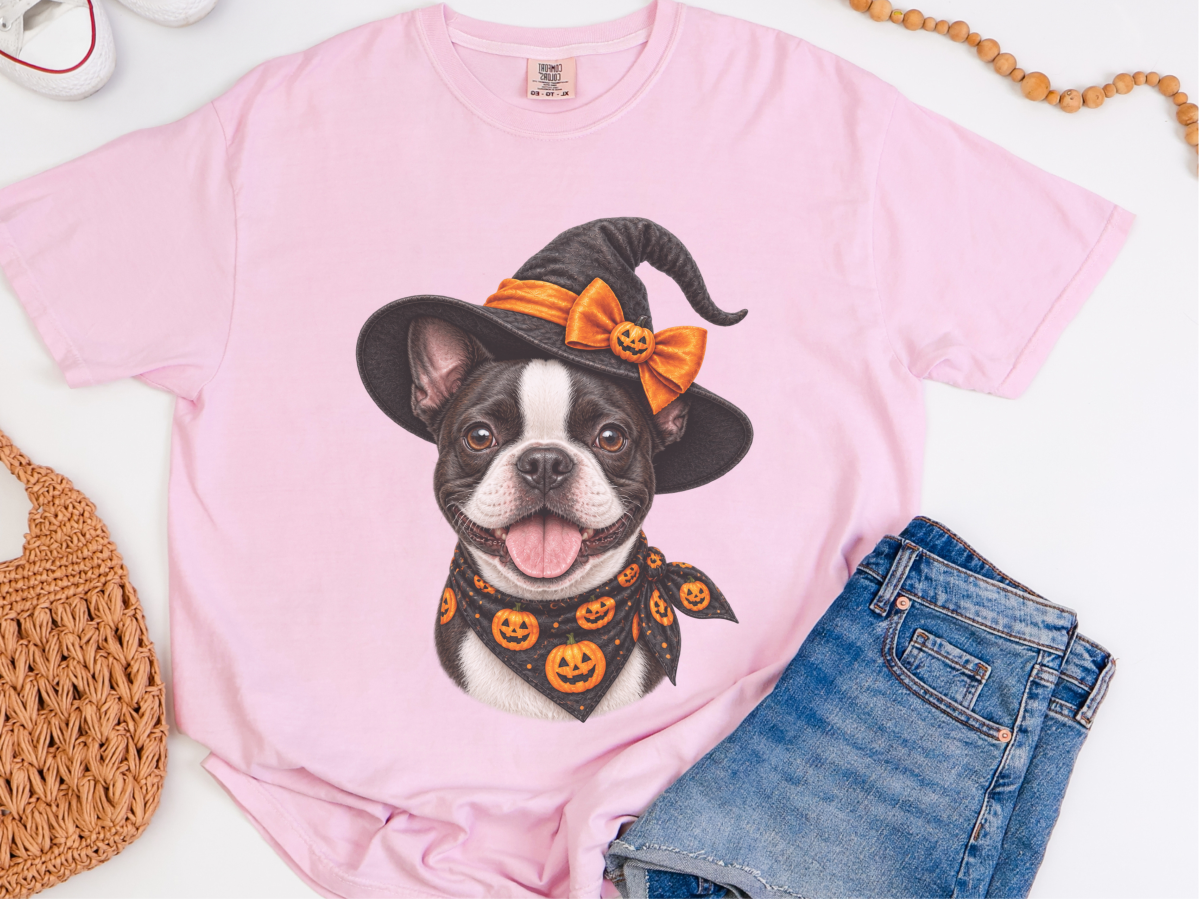 Boston Terrier Halloween Witch doodle dog shirt - photo 6