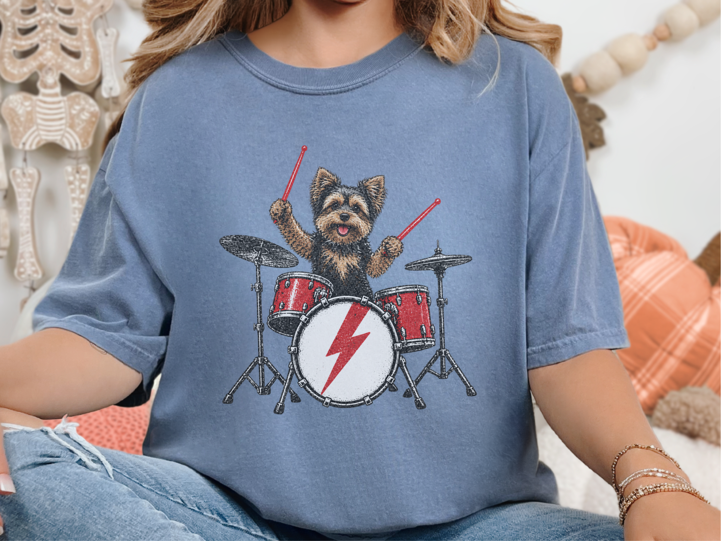 Yorkie Drummer Rock Star doodle dog shirt - photo 3