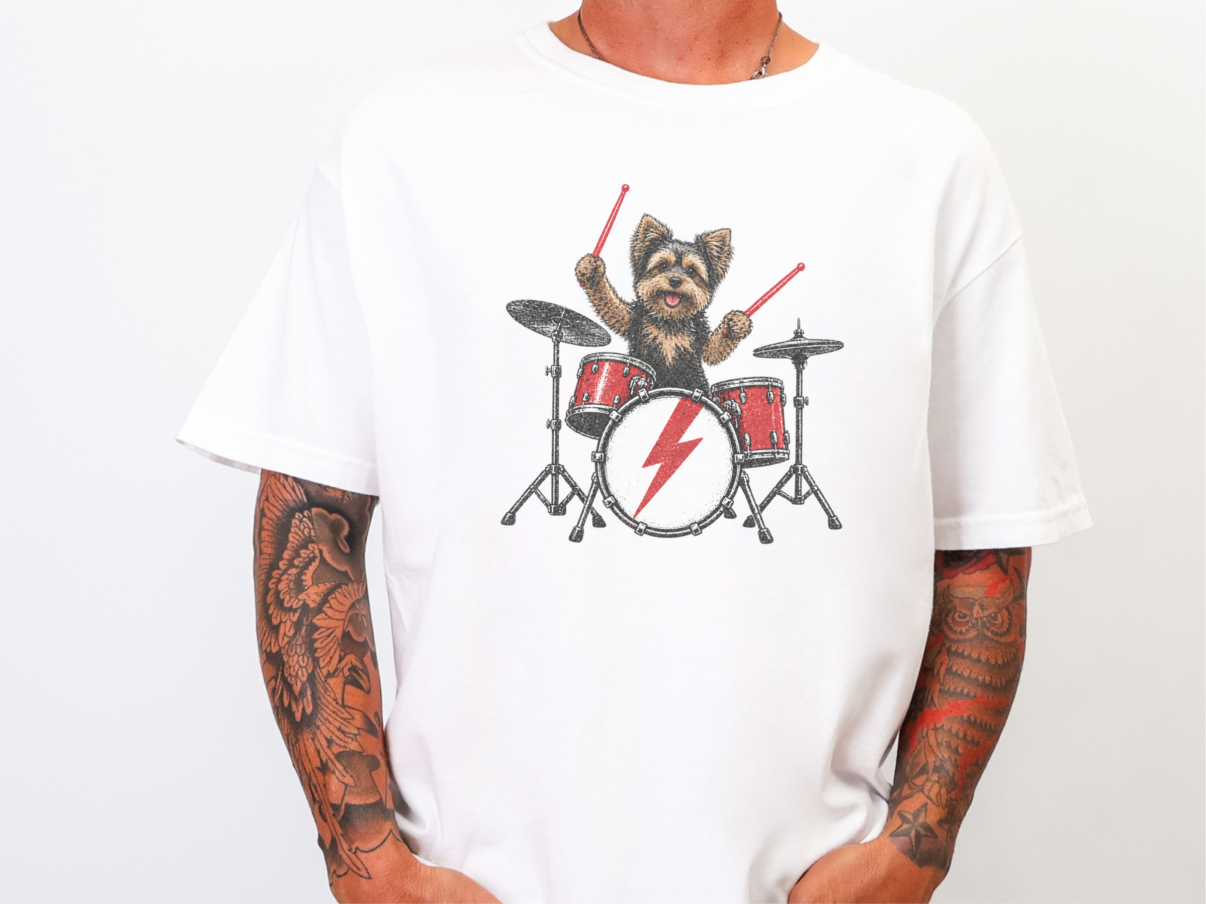 Yorkie Drummer Rock Star doodle dog shirt - photo 1