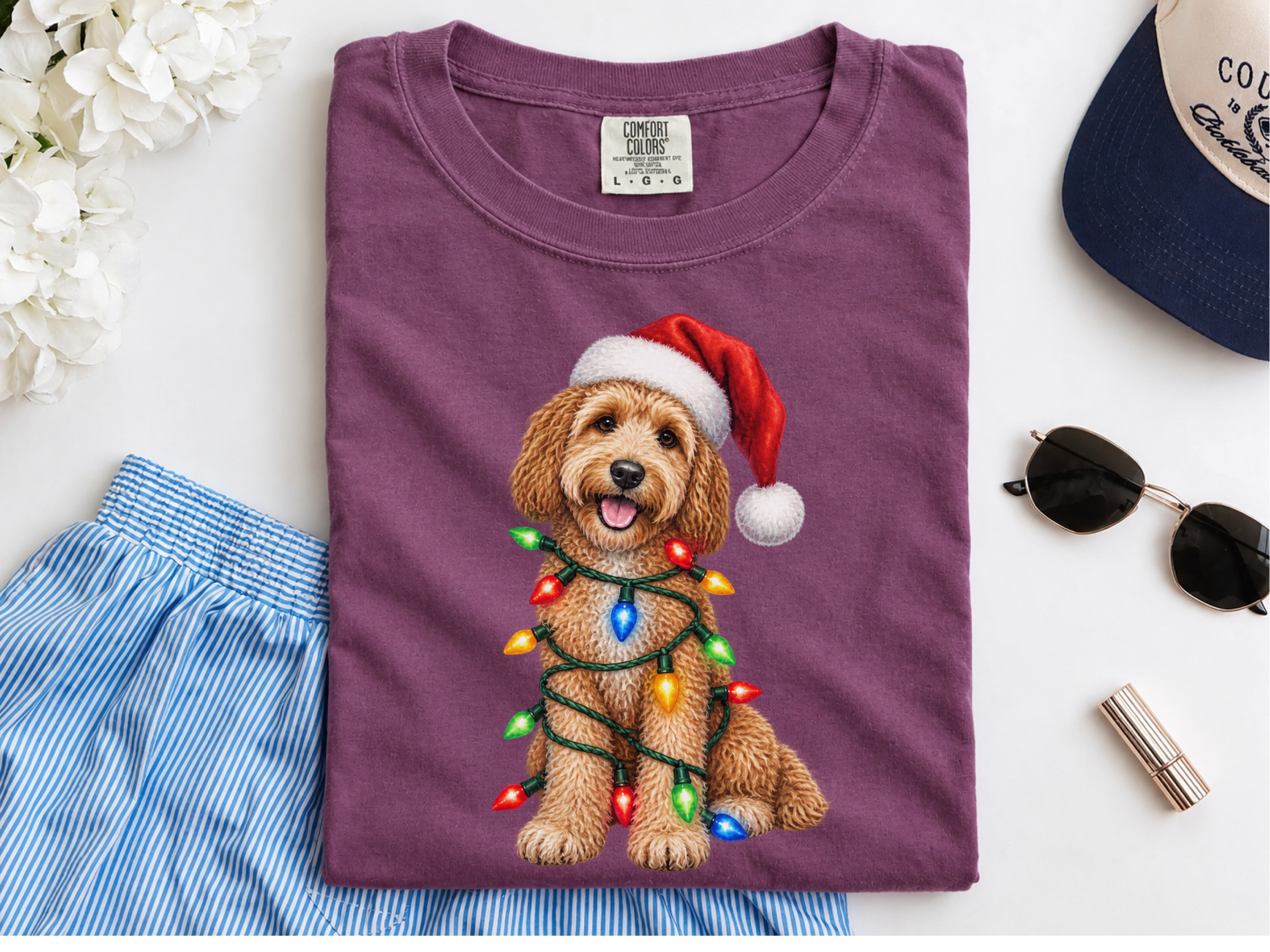 Cockapoo Santa Christmas Lights doodle dog shirt - photo 7