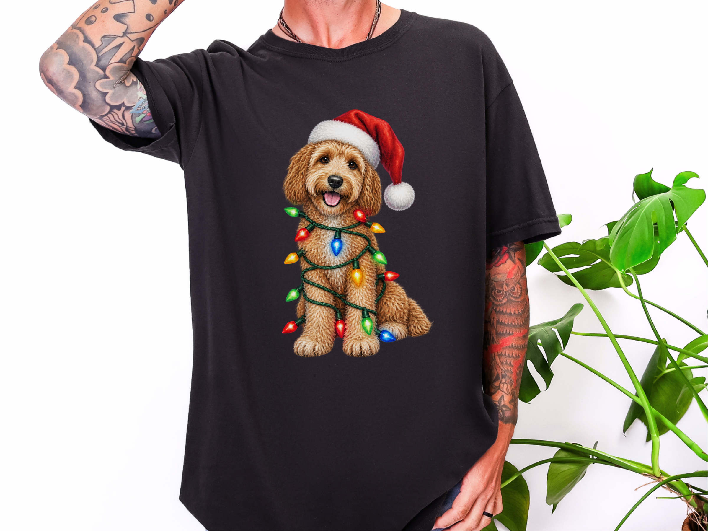 Cockapoo Santa Christmas Lights doodle dog shirt - photo 3