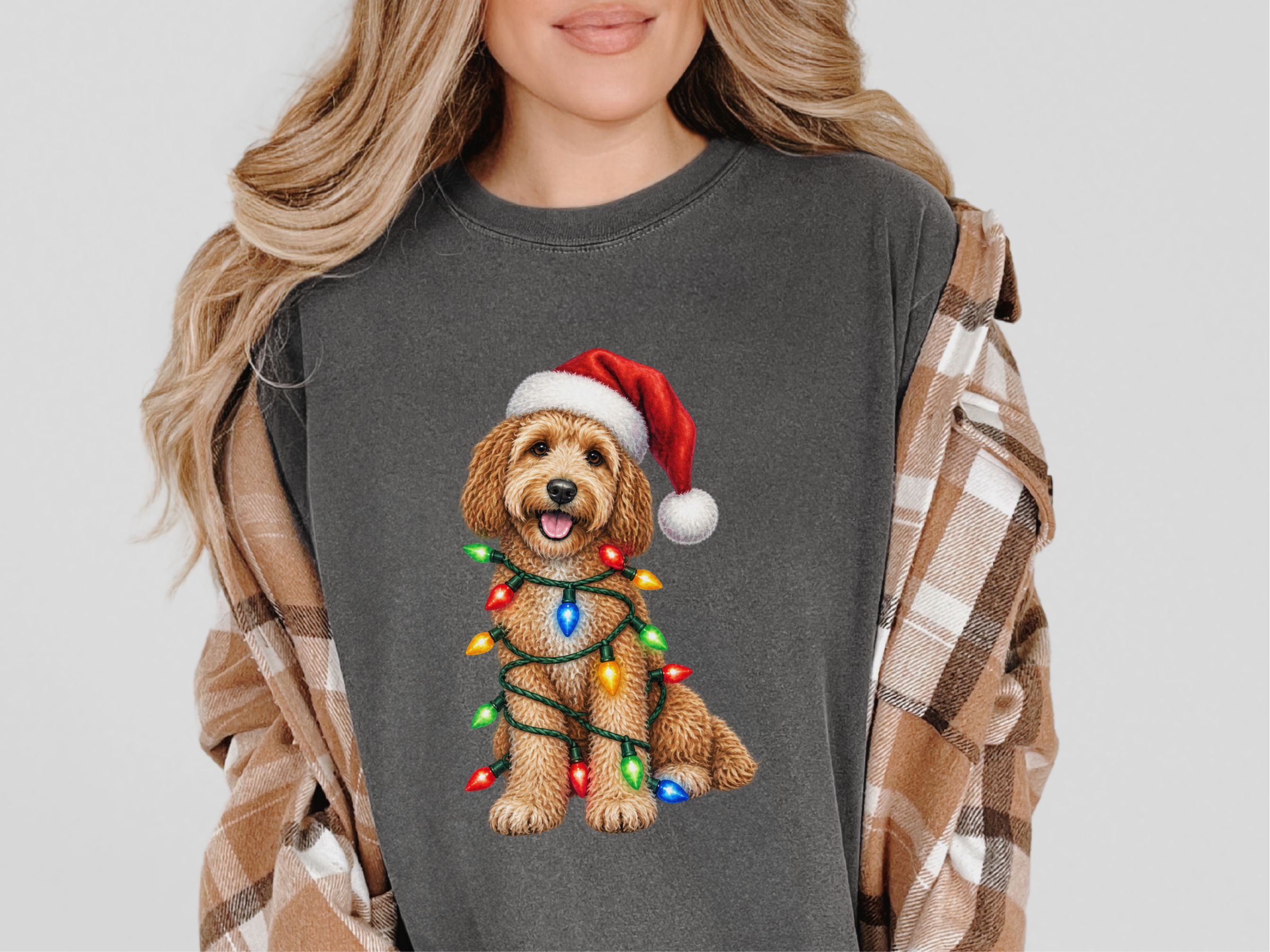Cockapoo Santa Christmas Lights doodle dog shirt - photo 4