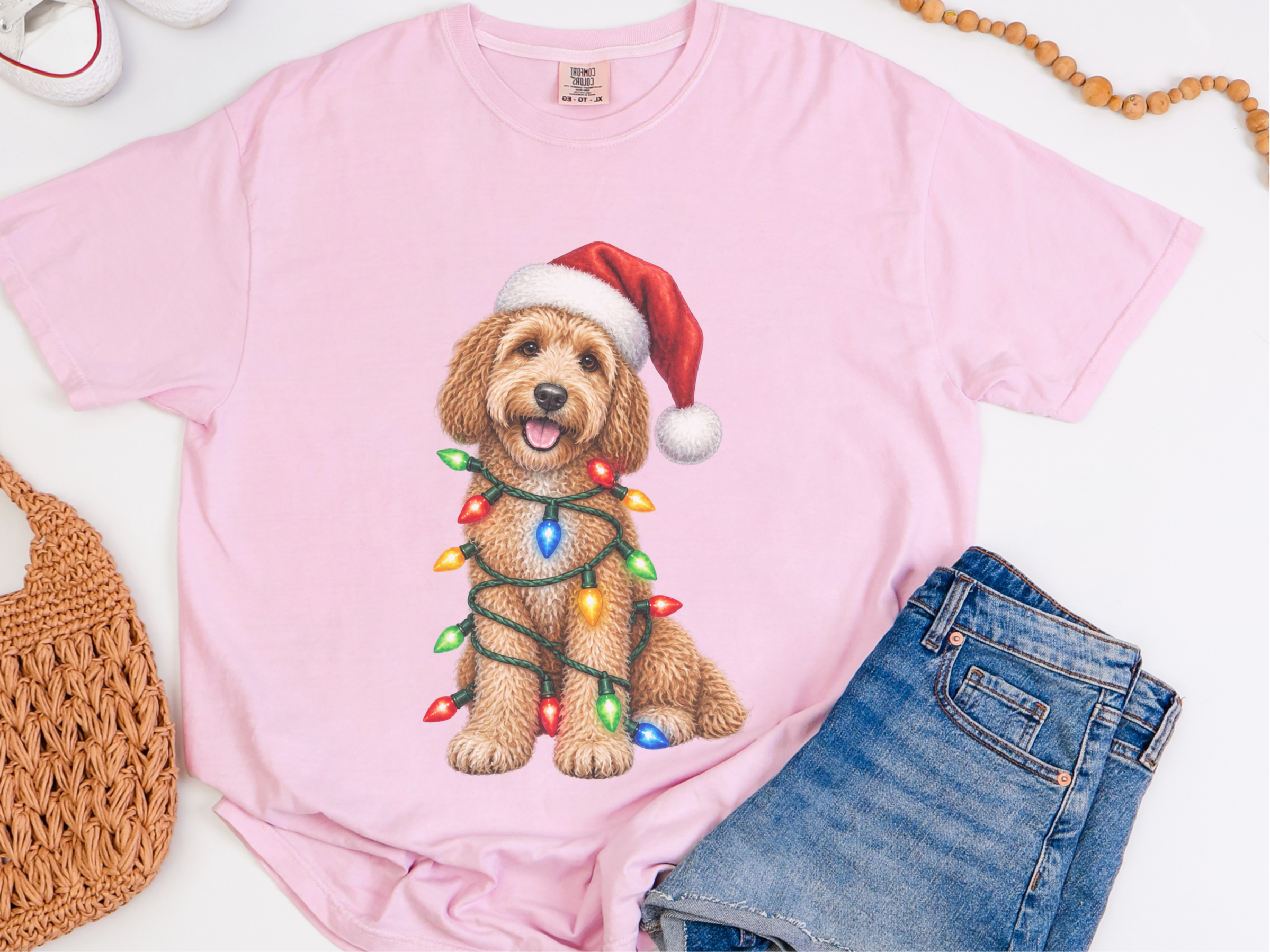 Cockapoo Santa Christmas Lights doodle dog shirt - photo 6