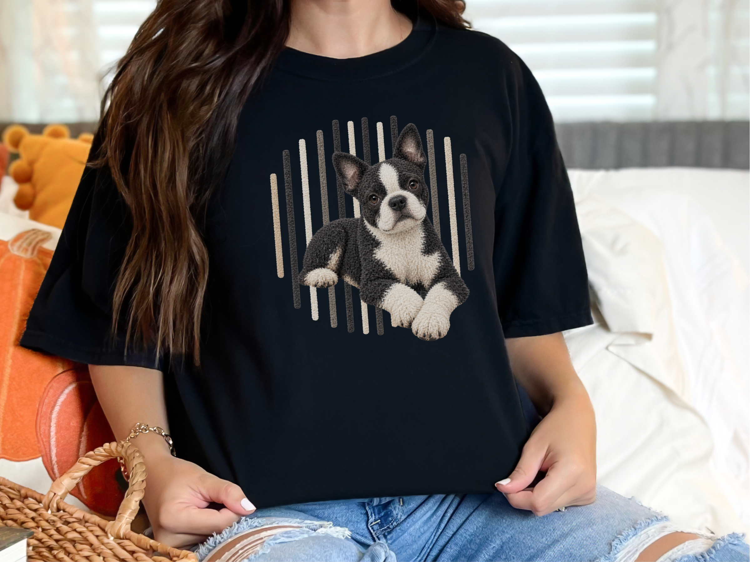 Boston Terrier Vertical Lines Art doodle dog shirt - photo 5