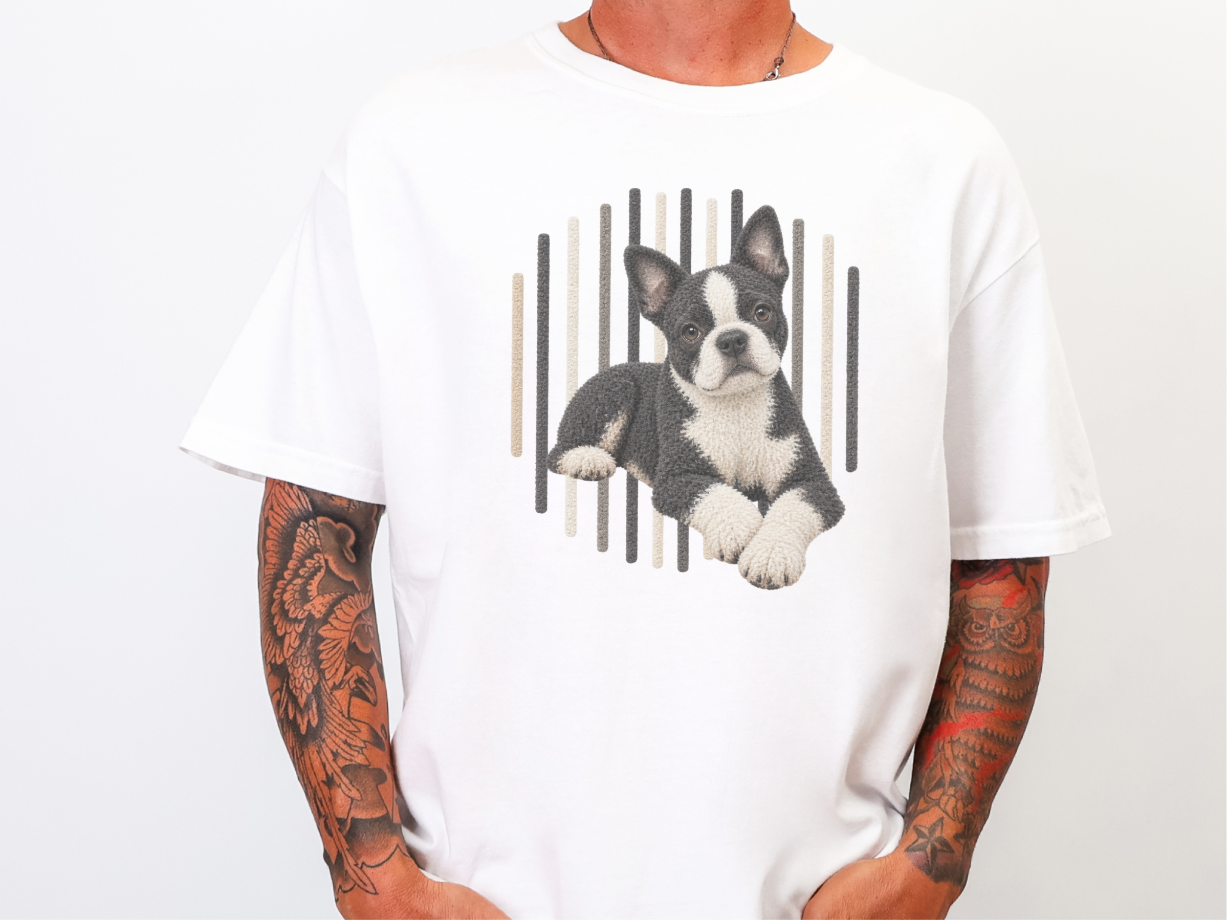 Boston Terrier Vertical Lines Art doodle dog shirt - photo 3