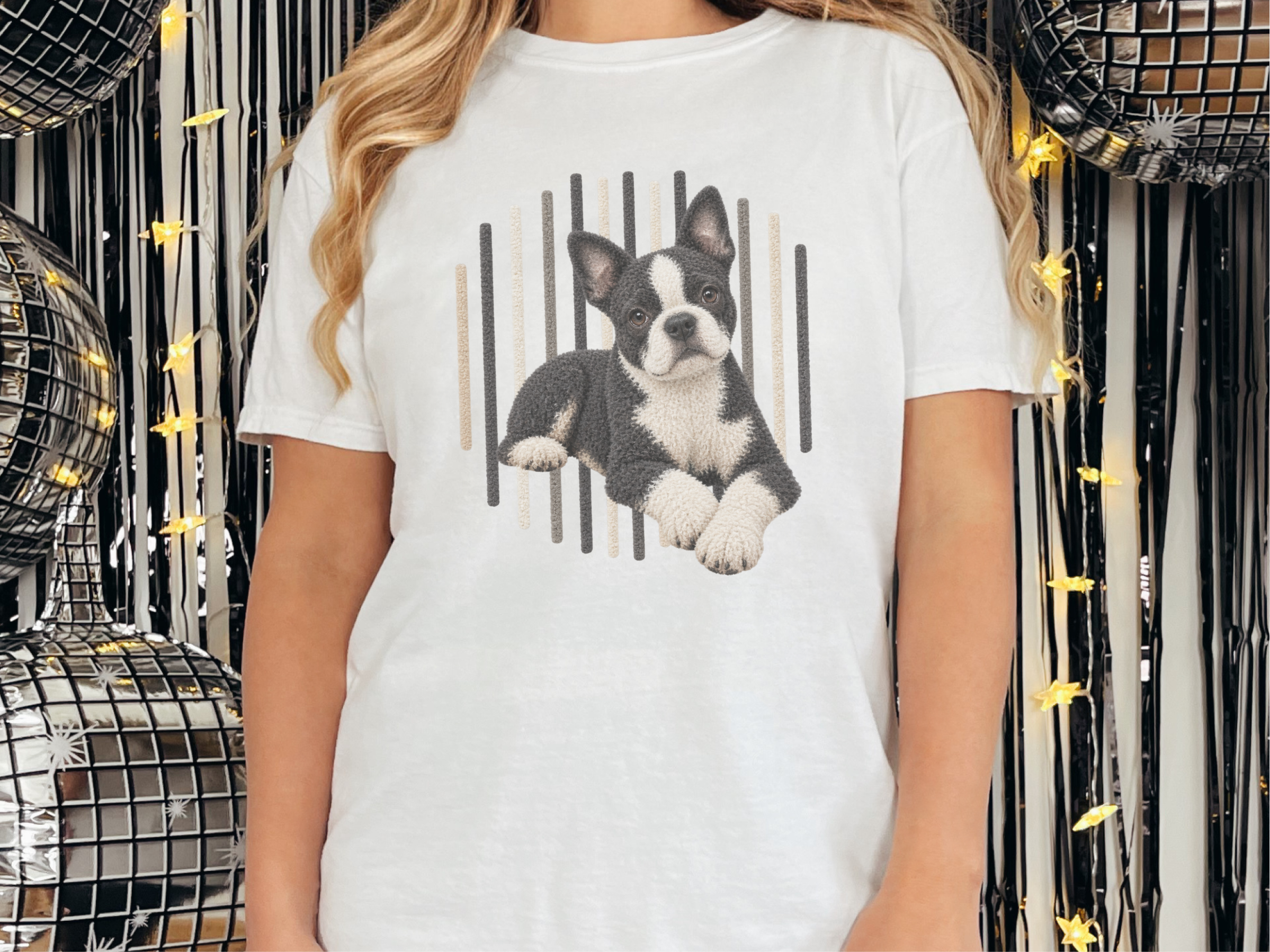 Boston Terrier Vertical Lines Art doodle dog shirt - photo 2