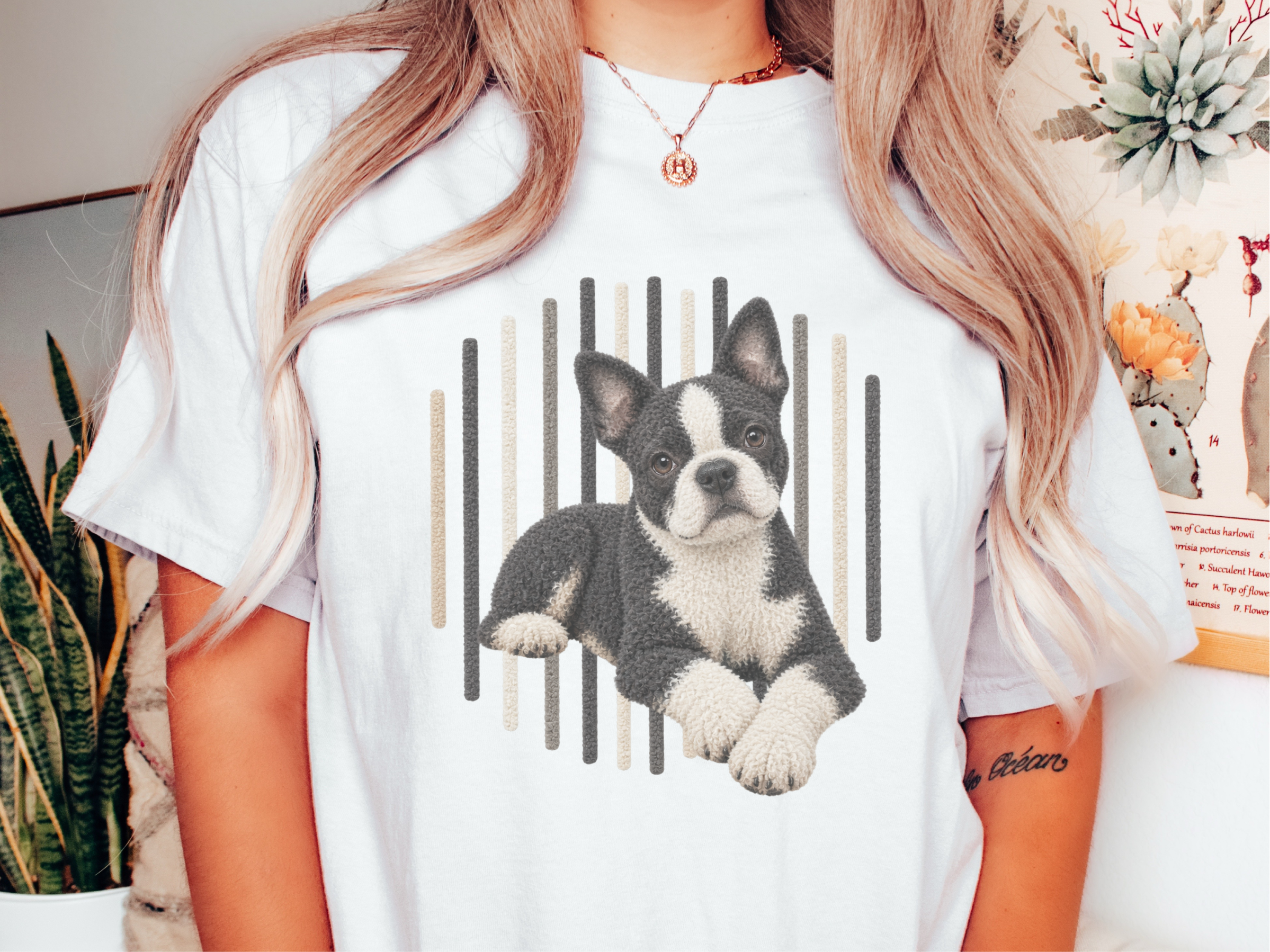 Boston Terrier Vertical Lines Art doodle dog shirt - photo 1