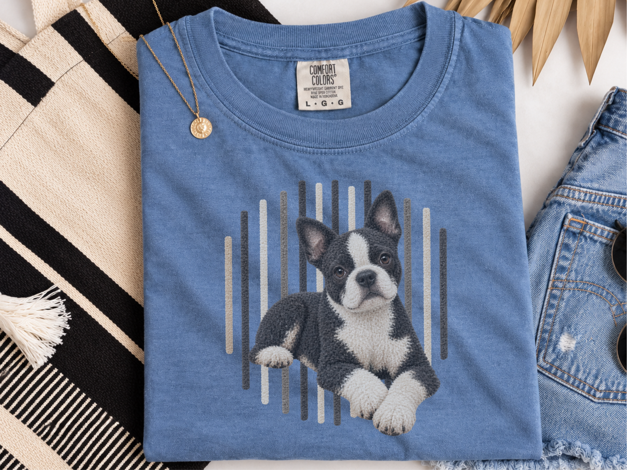 Boston Terrier Vertical Lines Art doodle dog shirt - photo 7