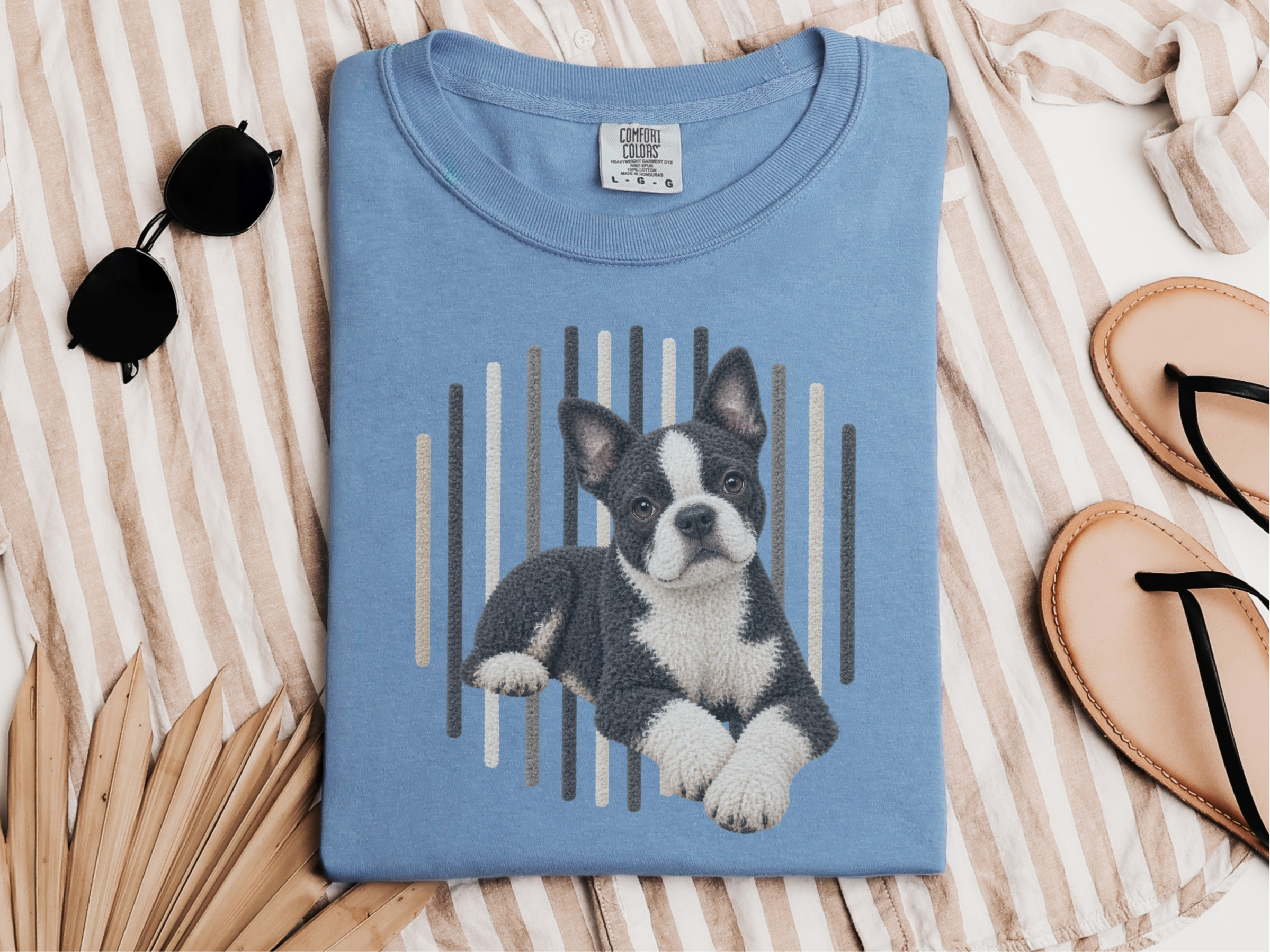 Boston Terrier Vertical Lines Art doodle dog shirt - photo 8