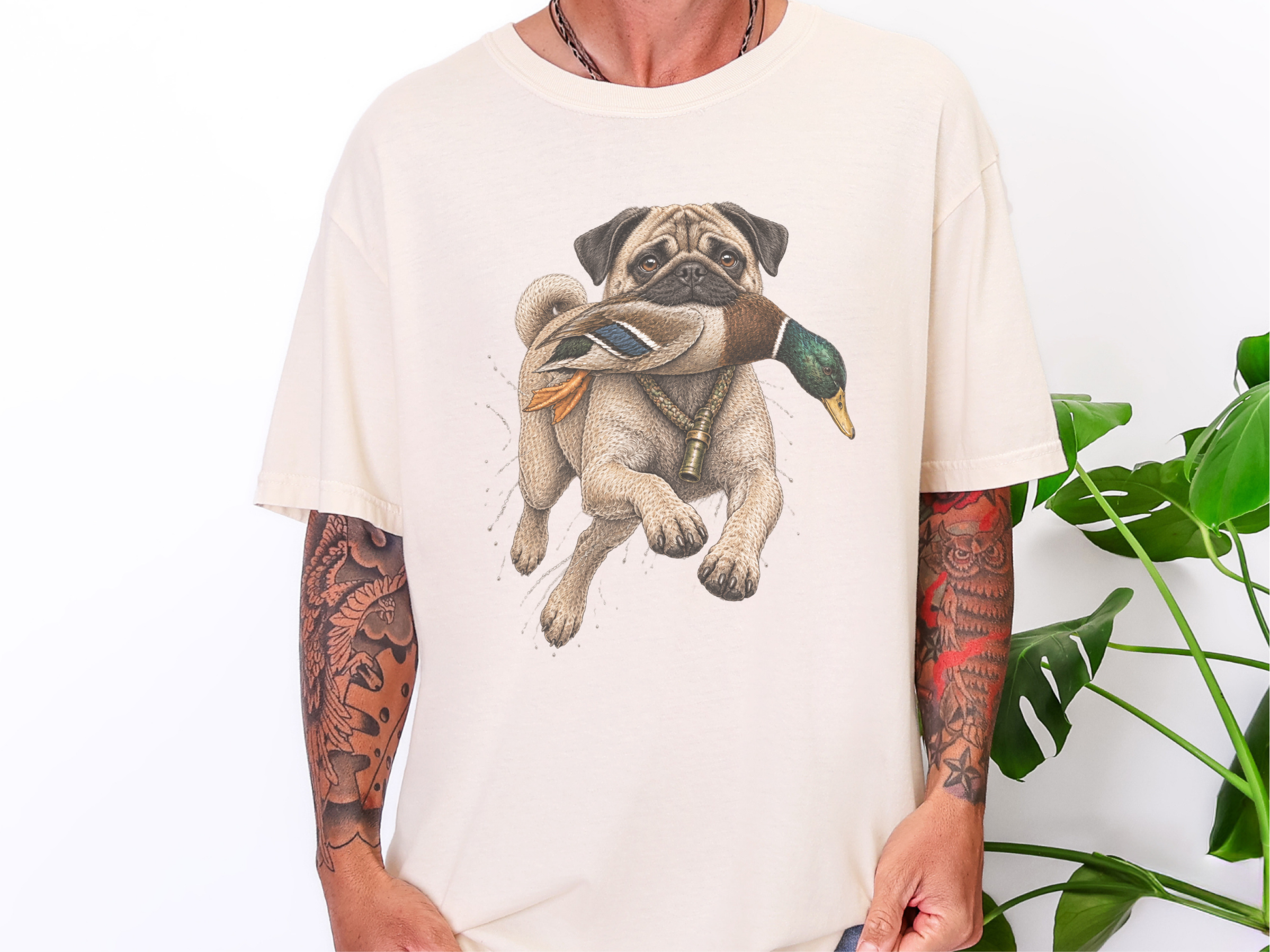Hunting Pug Mallard Duck doodle dog shirt - photo 8