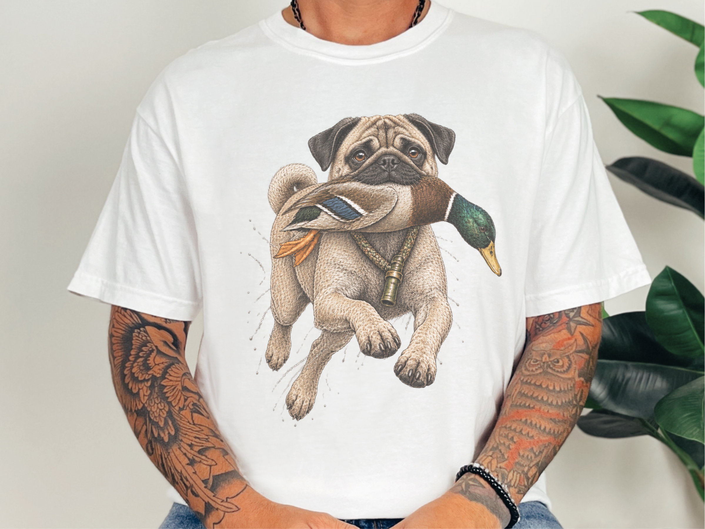 Hunting Pug Mallard Duck doodle dog shirt - photo 2