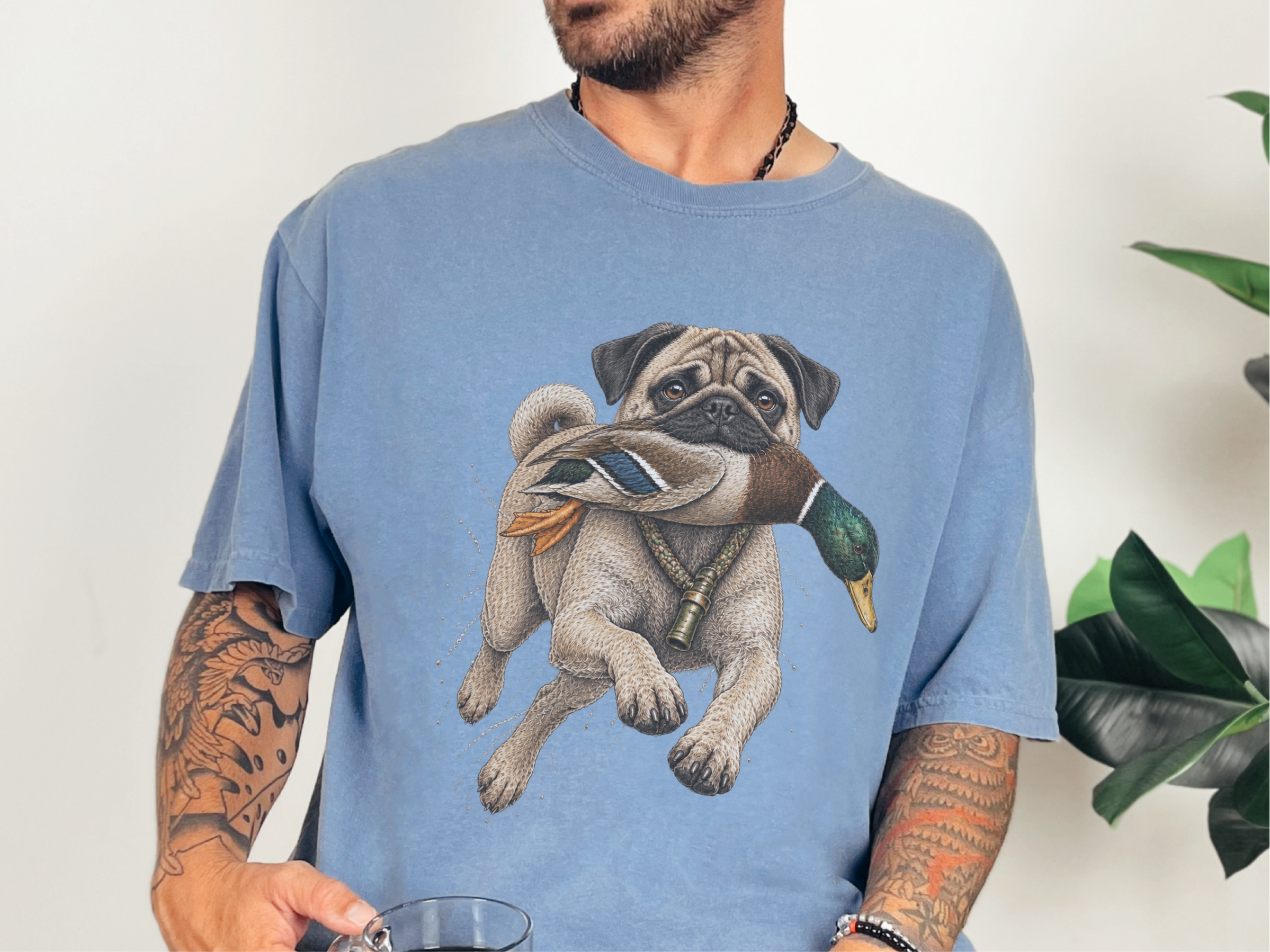 Hunting Pug Mallard Duck doodle dog shirt - photo 5