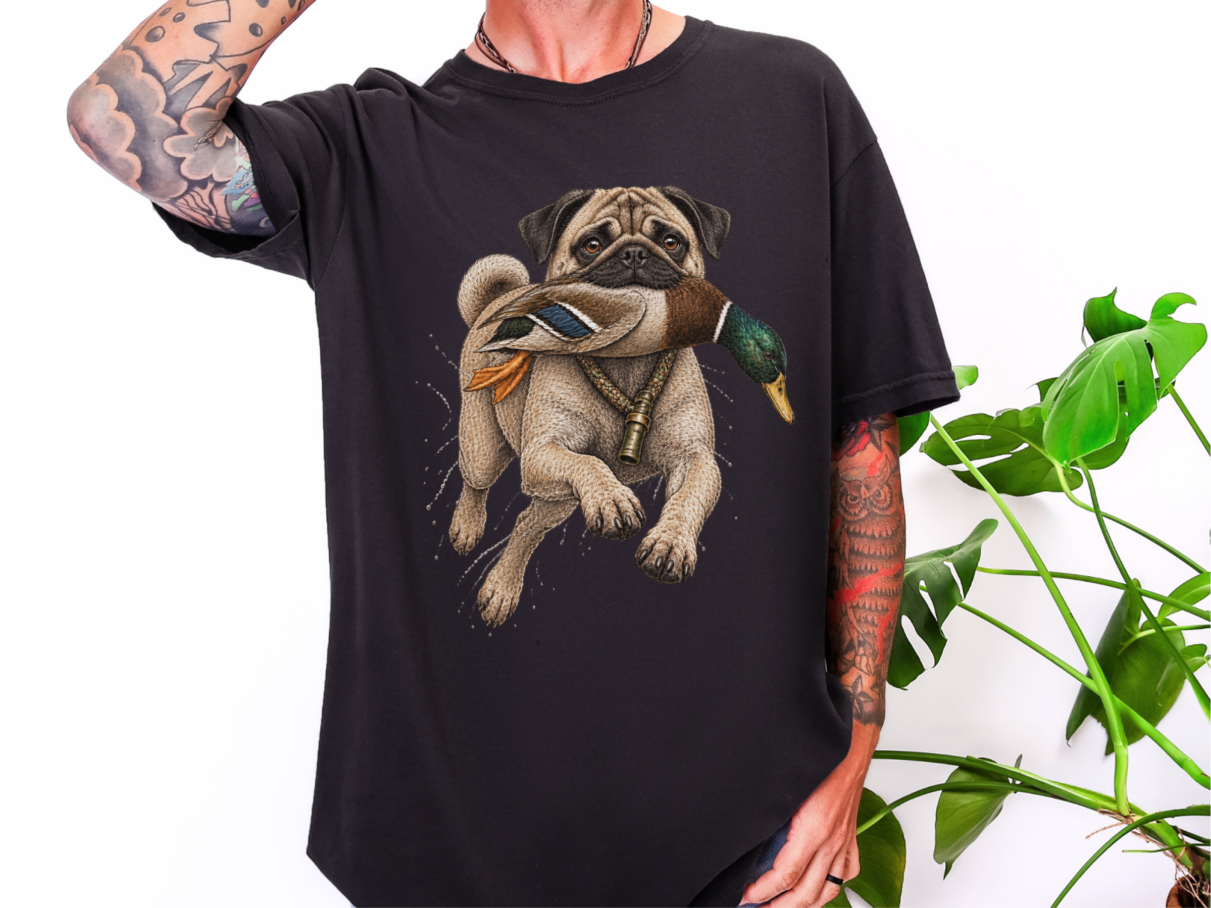 Hunting Pug Mallard Duck doodle dog shirt - photo 4