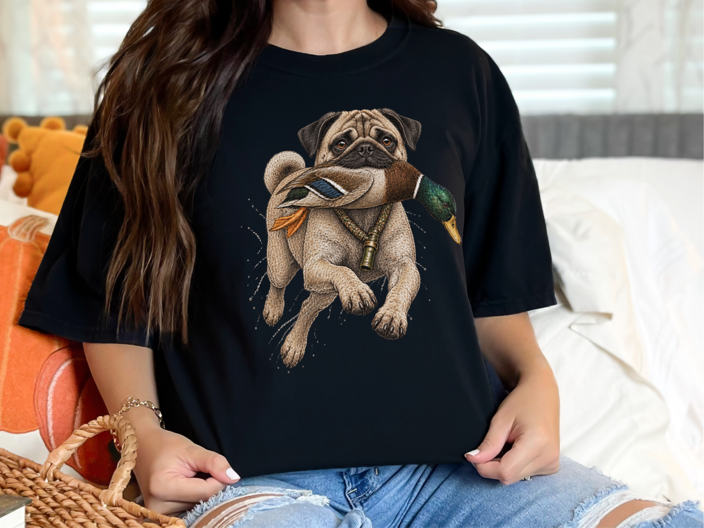 Hunting Pug Mallard Duck doodle dog shirt - photo 3