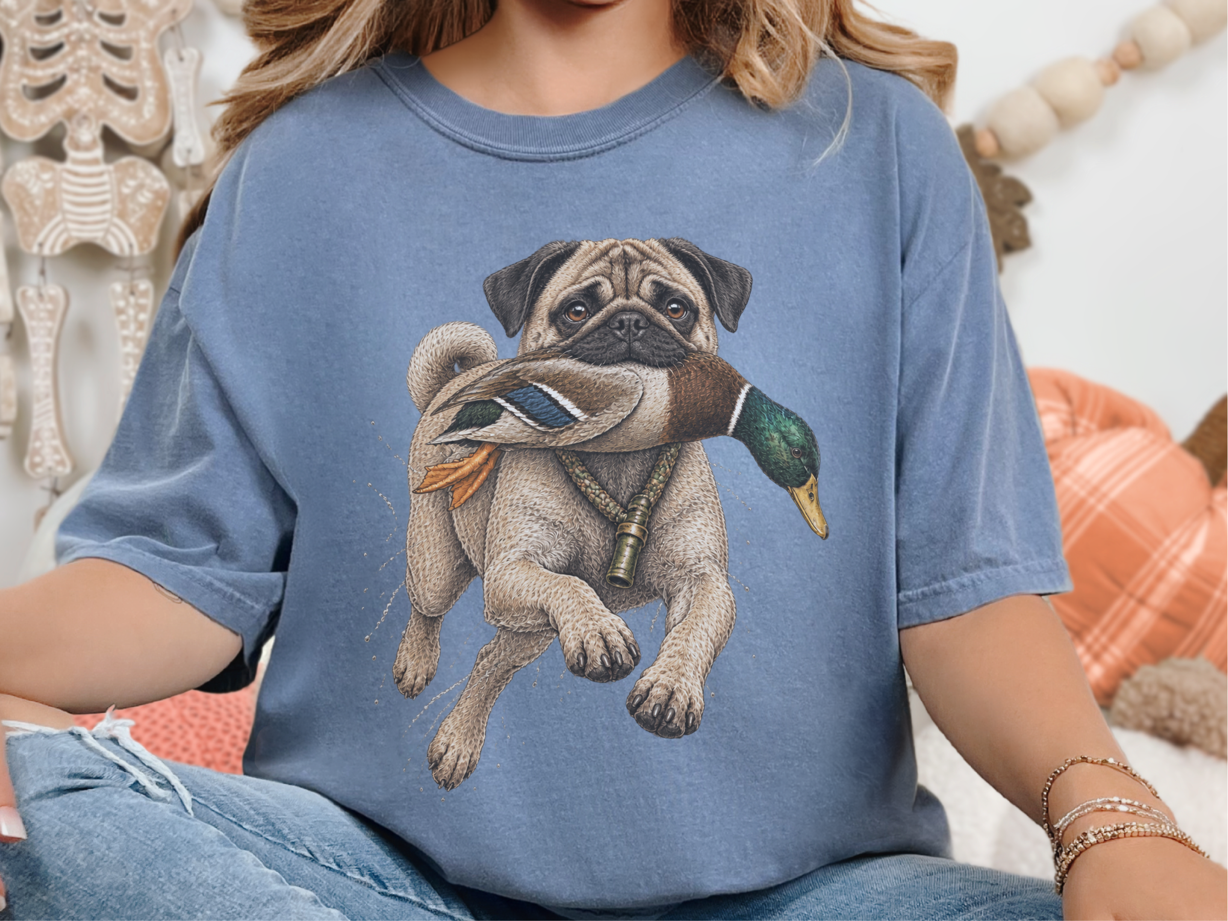 Hunting Pug Mallard Duck doodle dog shirt - photo 6