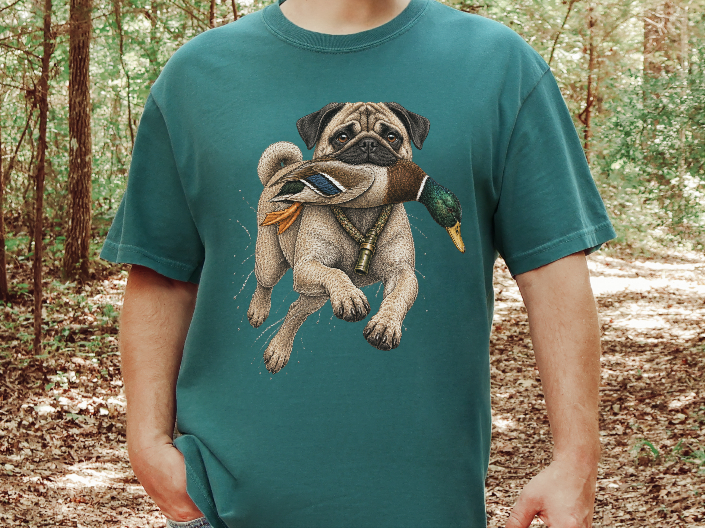 Hunting Pug Mallard Duck doodle dog shirt - photo 7