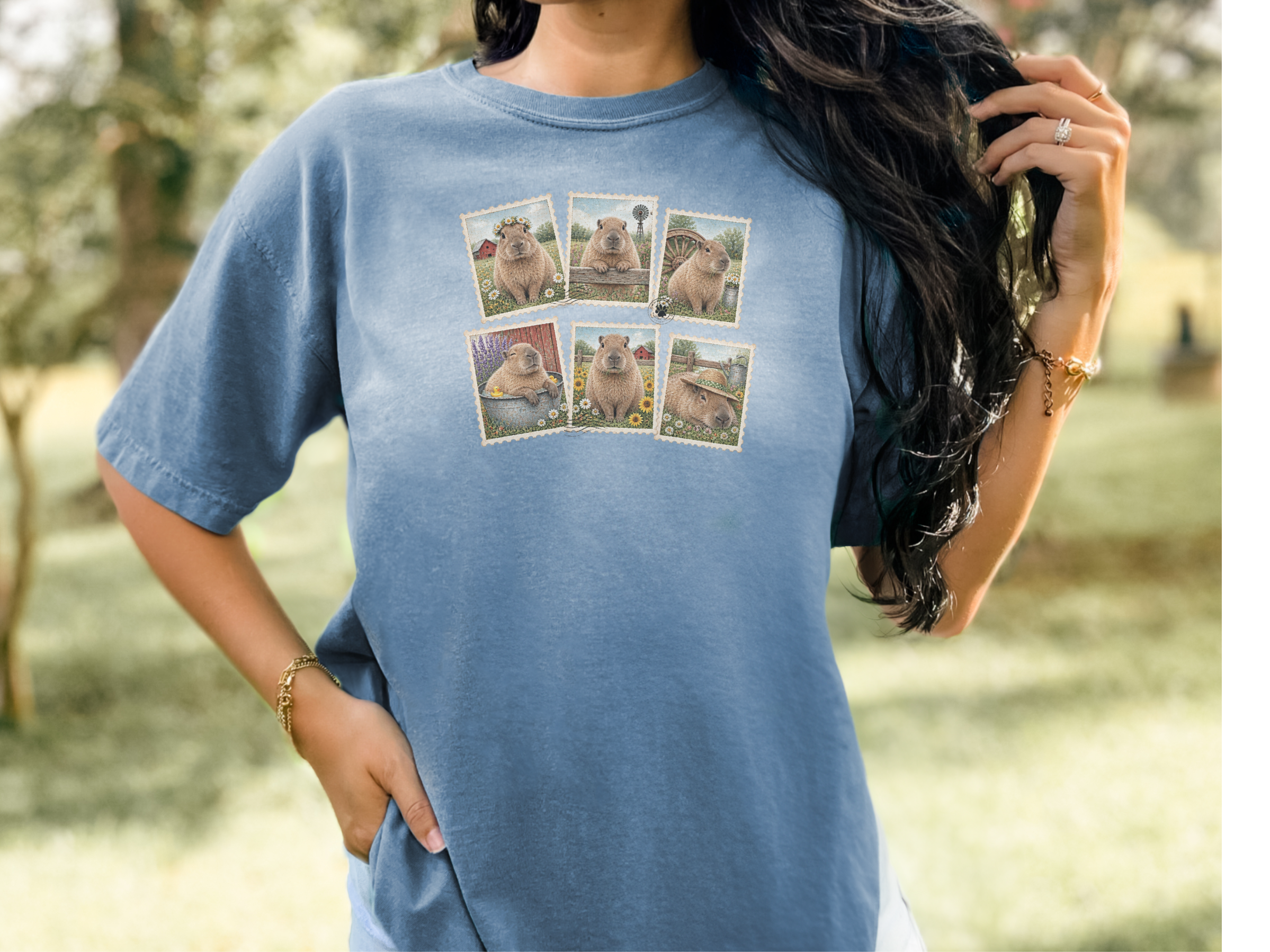 Vintage Capybara Postage Stamps Collage funny shirt - photo 7