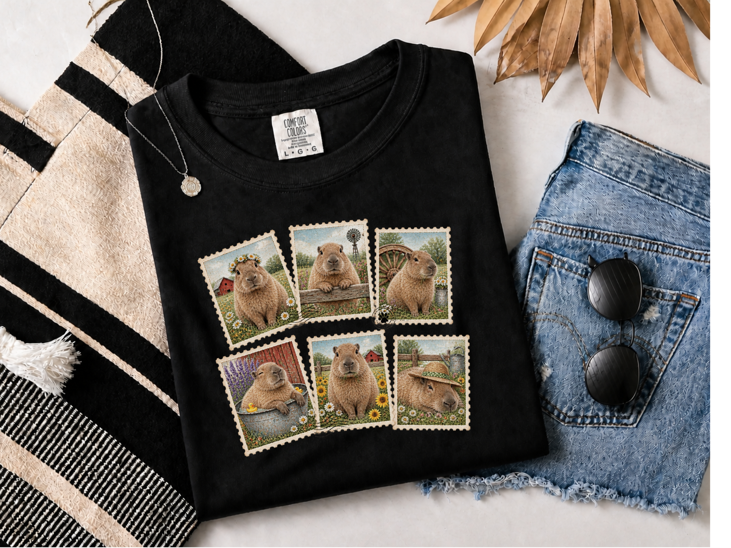 Vintage Capybara Postage Stamps Collage funny shirt - photo 2