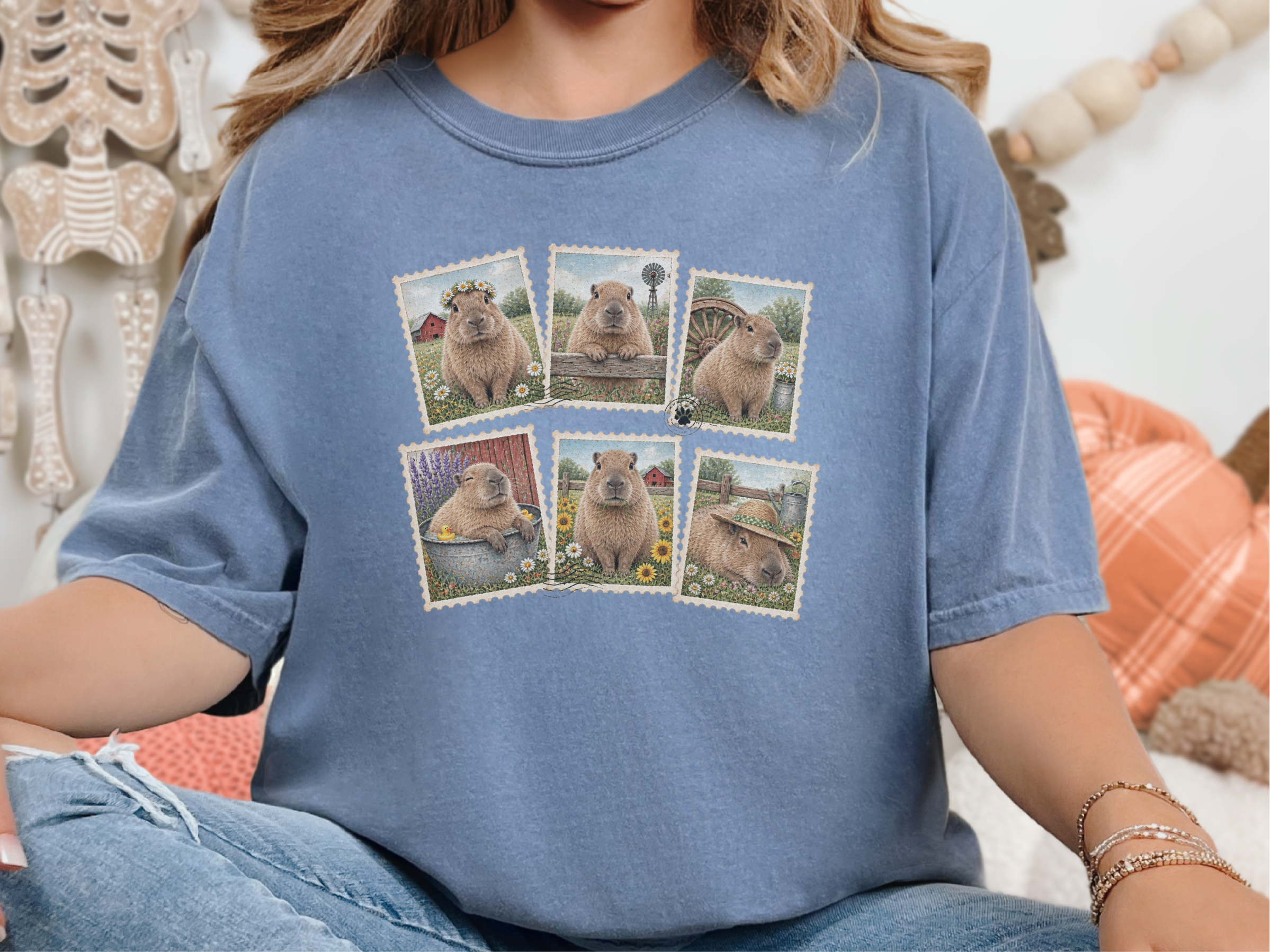 Vintage Capybara Postage Stamps Collage funny shirt - photo 8