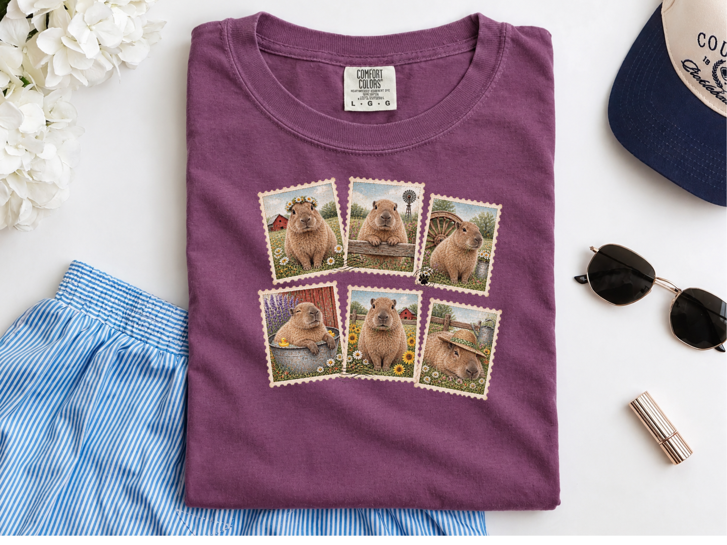 Vintage Capybara Postage Stamps Collage funny shirt - photo 6