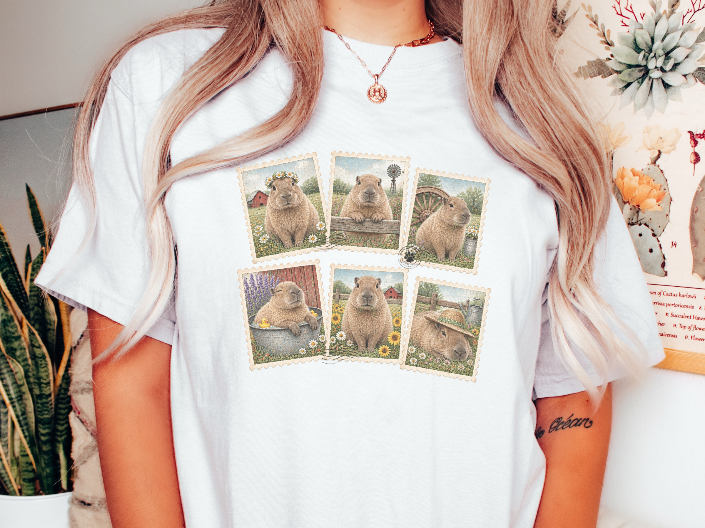 Vintage Capybara Postage Stamps Collage funny shirt - photo 1