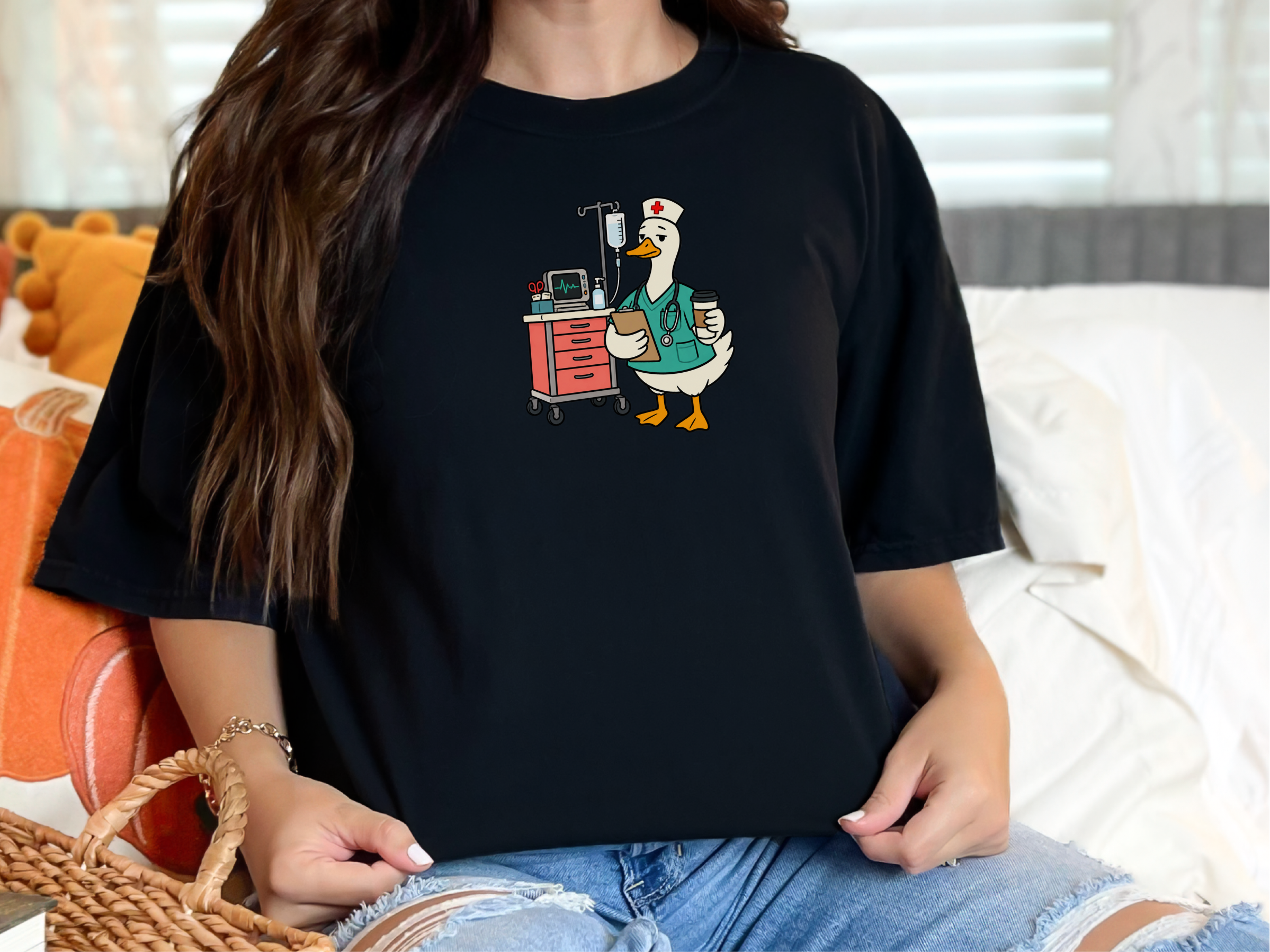 Tired Nurse Duck Medical Cart Funny Healthcare Nurse Life Shirt