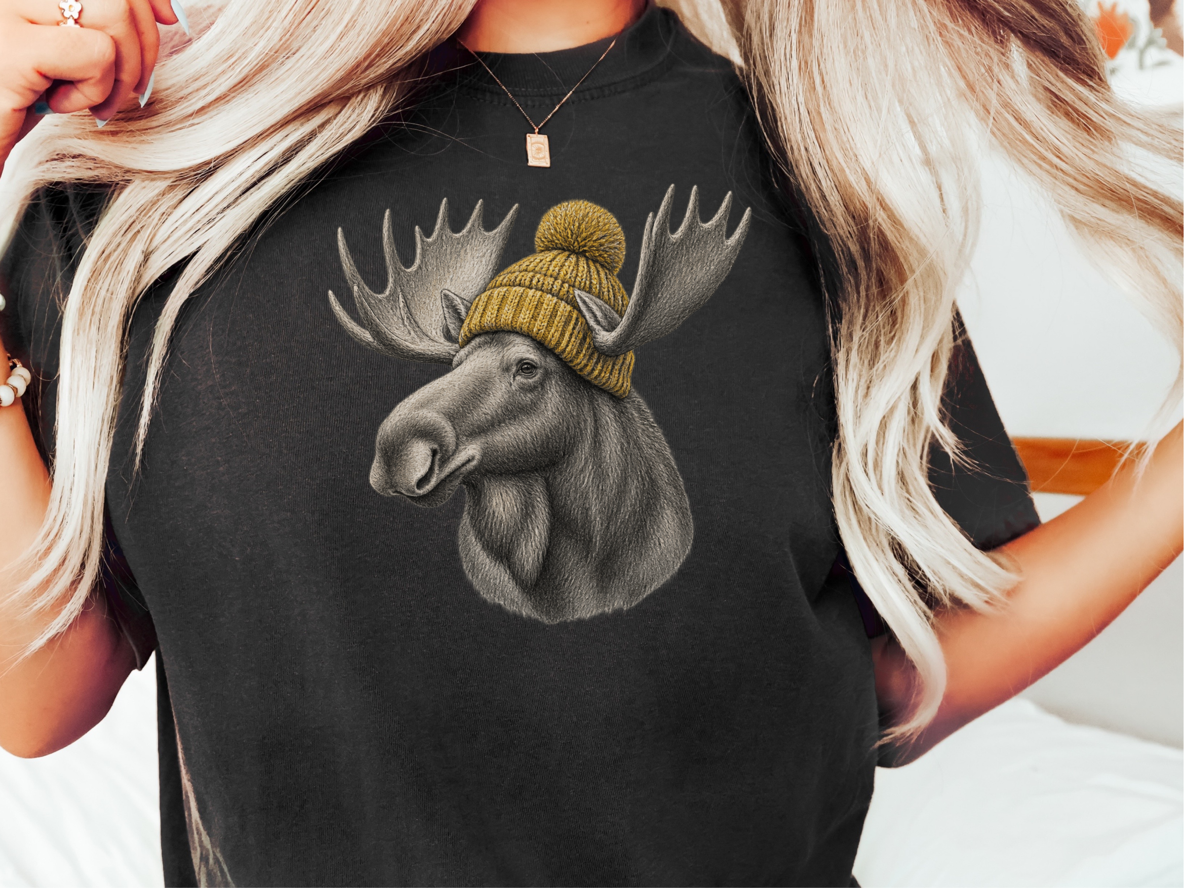 Winter Moose Yellow Beanie funny shirt - photo 2
