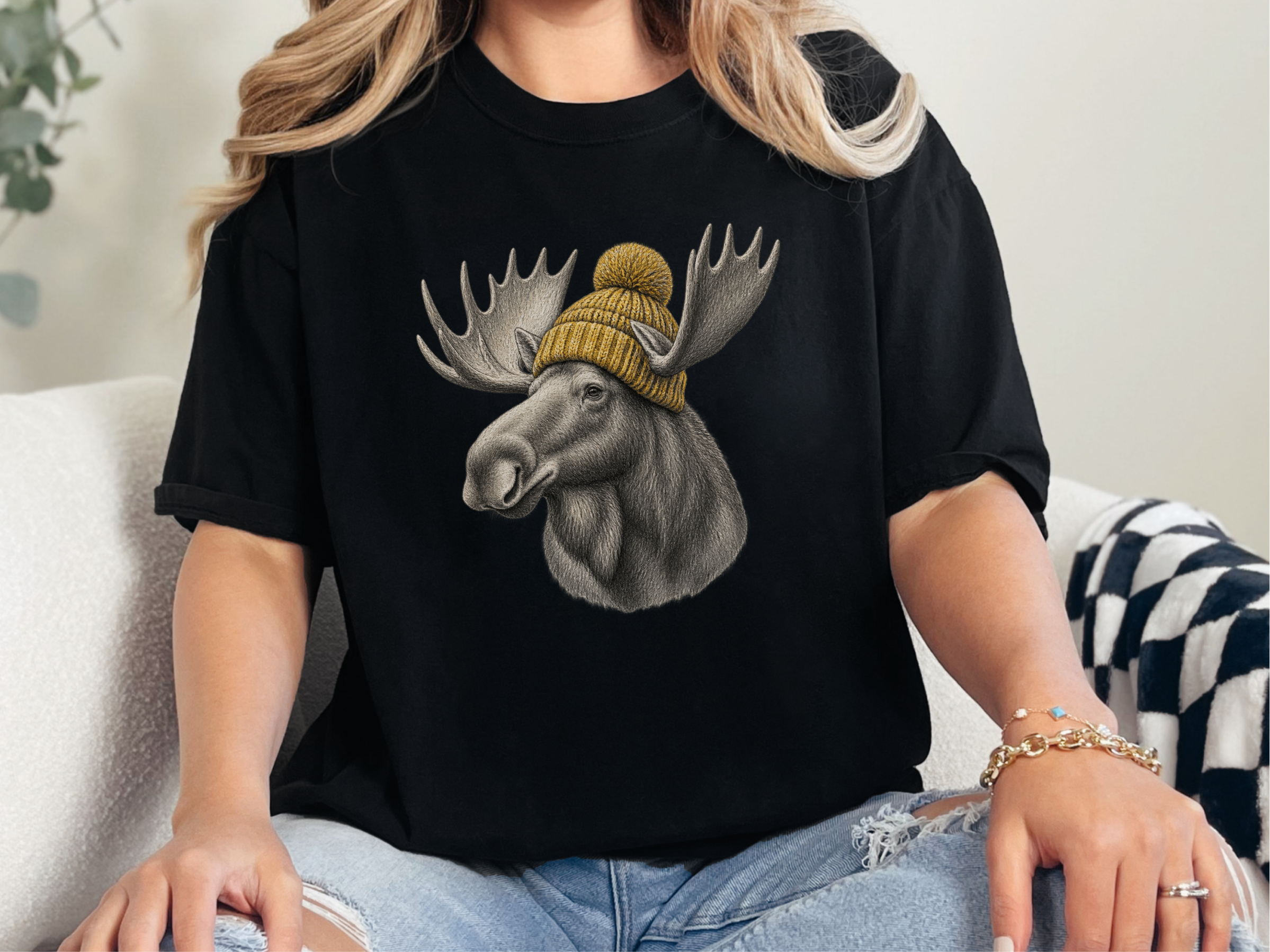 Winter Moose Yellow Beanie funny shirt - photo 3