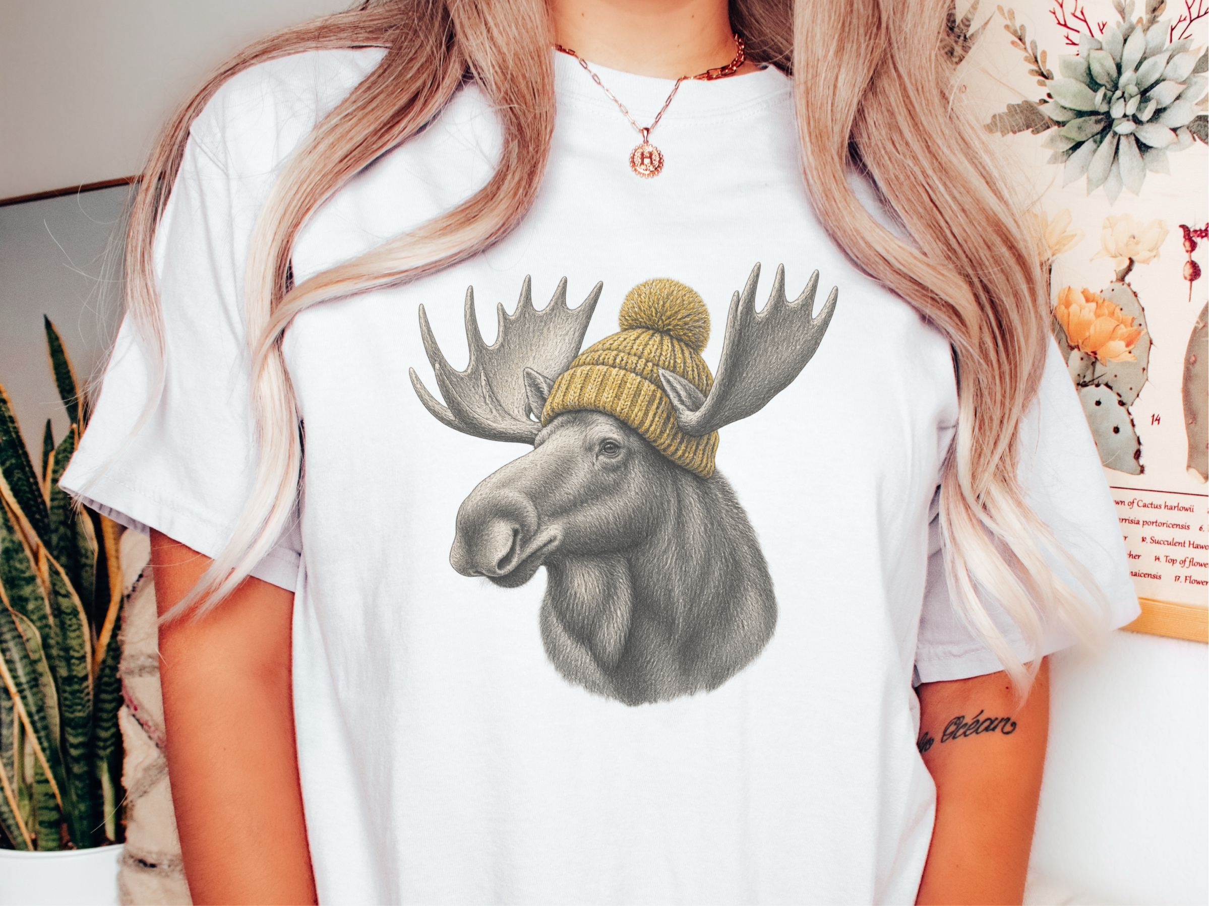 Winter Moose Yellow Beanie funny shirt - photo 1