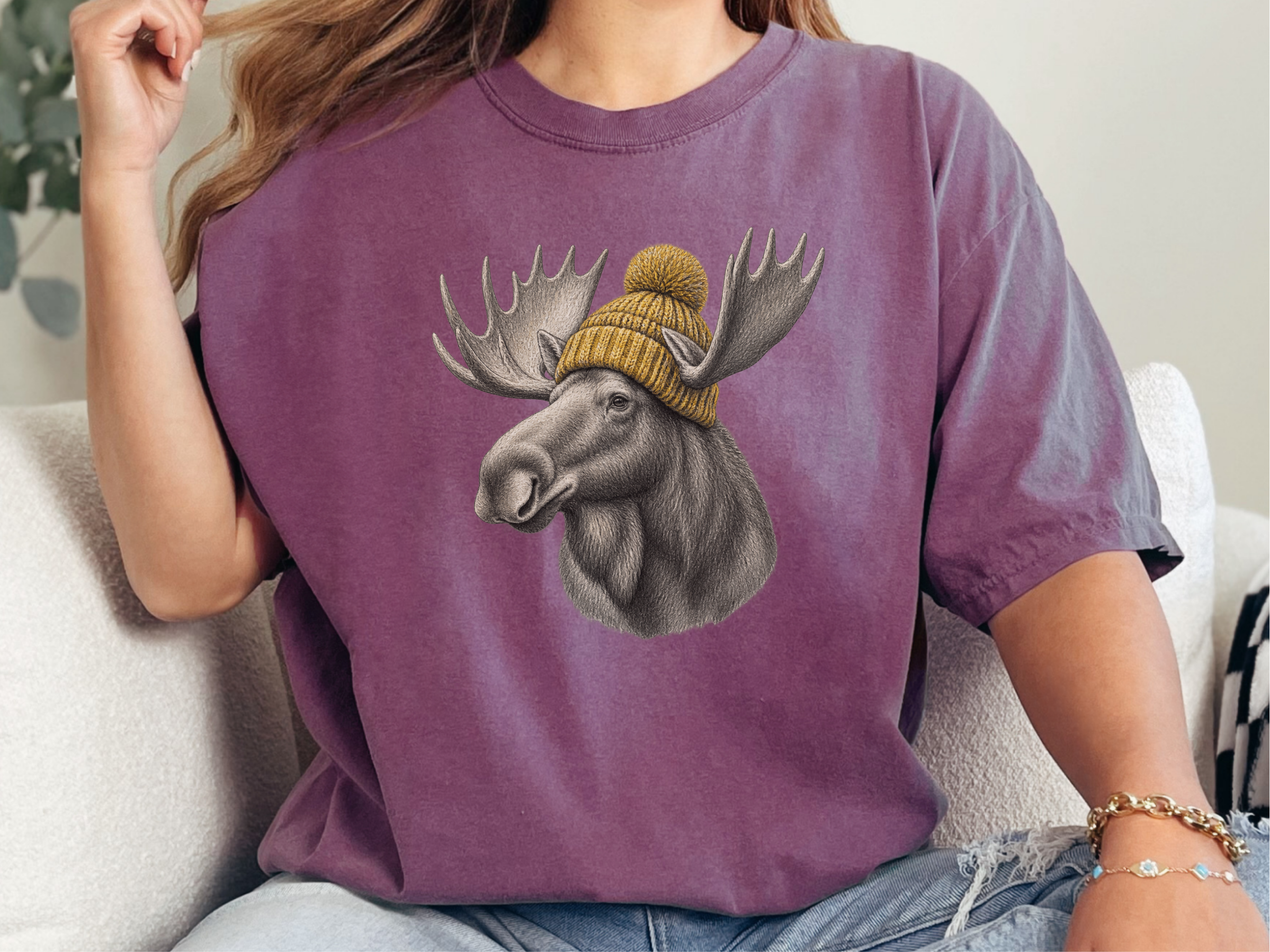 Winter Moose Yellow Beanie funny shirt - photo 7