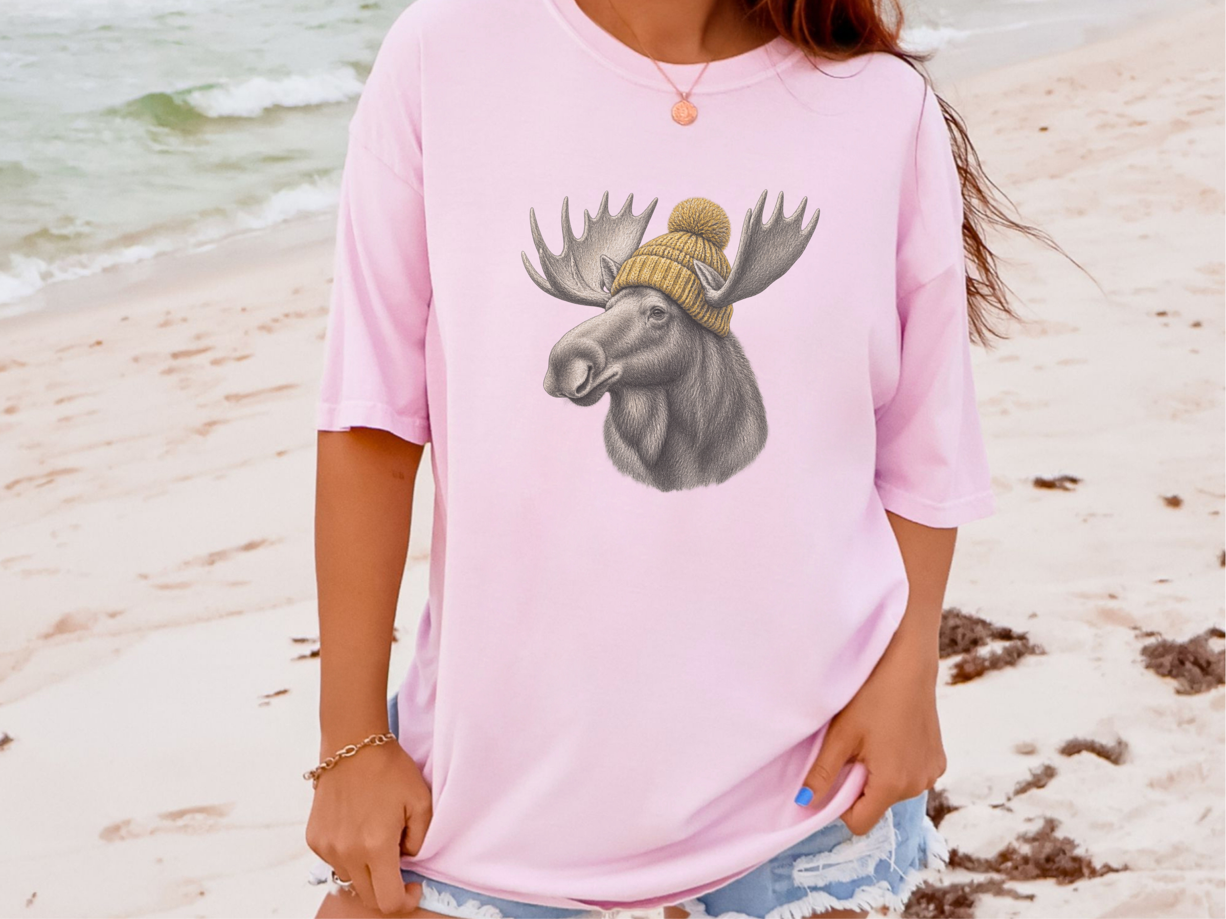 Winter Moose Yellow Beanie funny shirt - photo 6