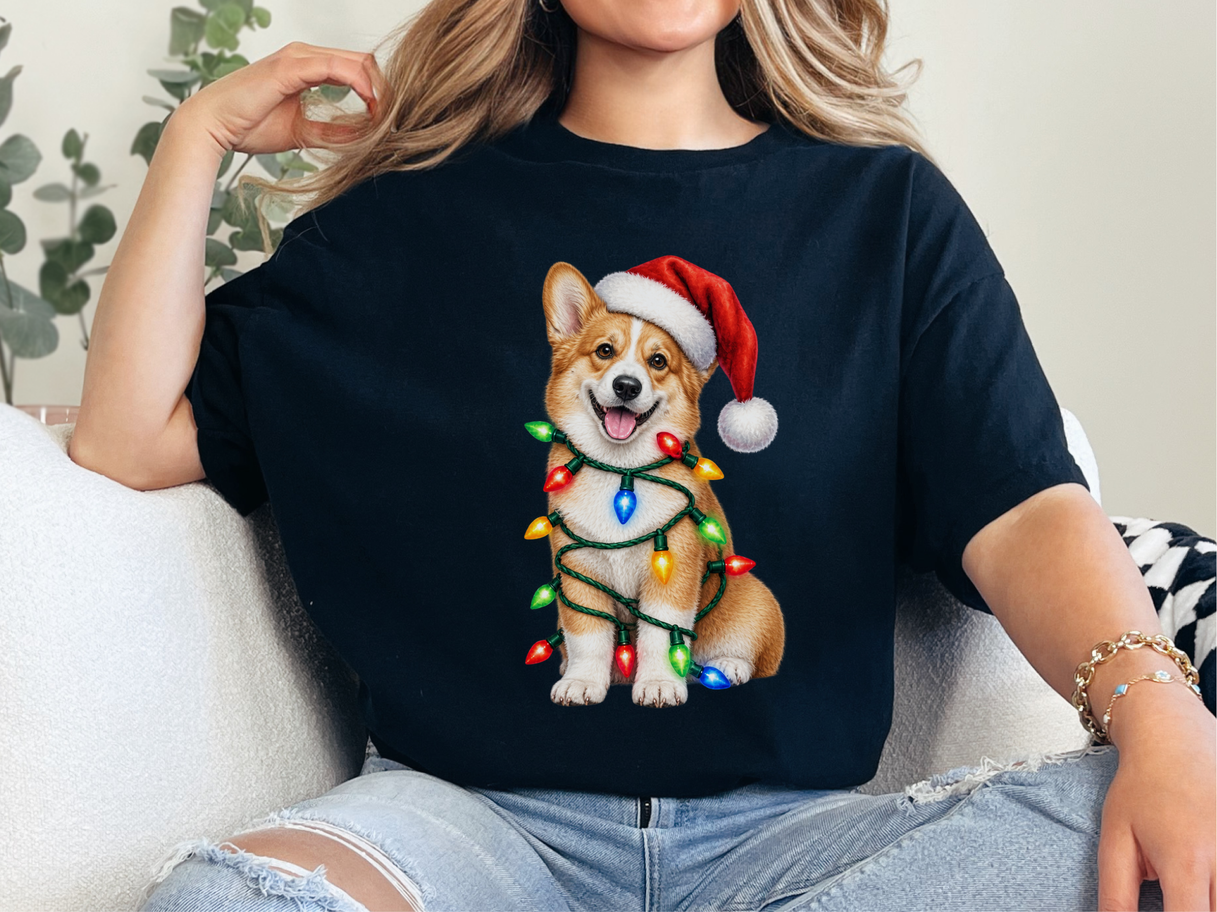 Christmas Corgi Tangled Lights doodle dog shirt - photo 3