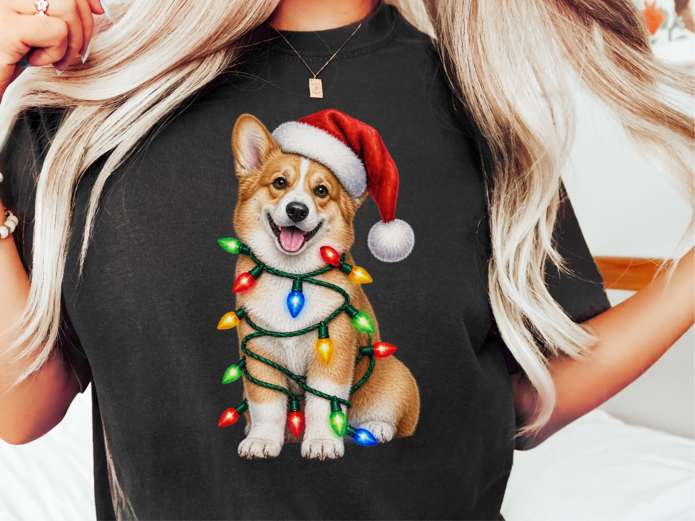 Christmas Corgi Tangled Lights doodle dog shirt - photo 1